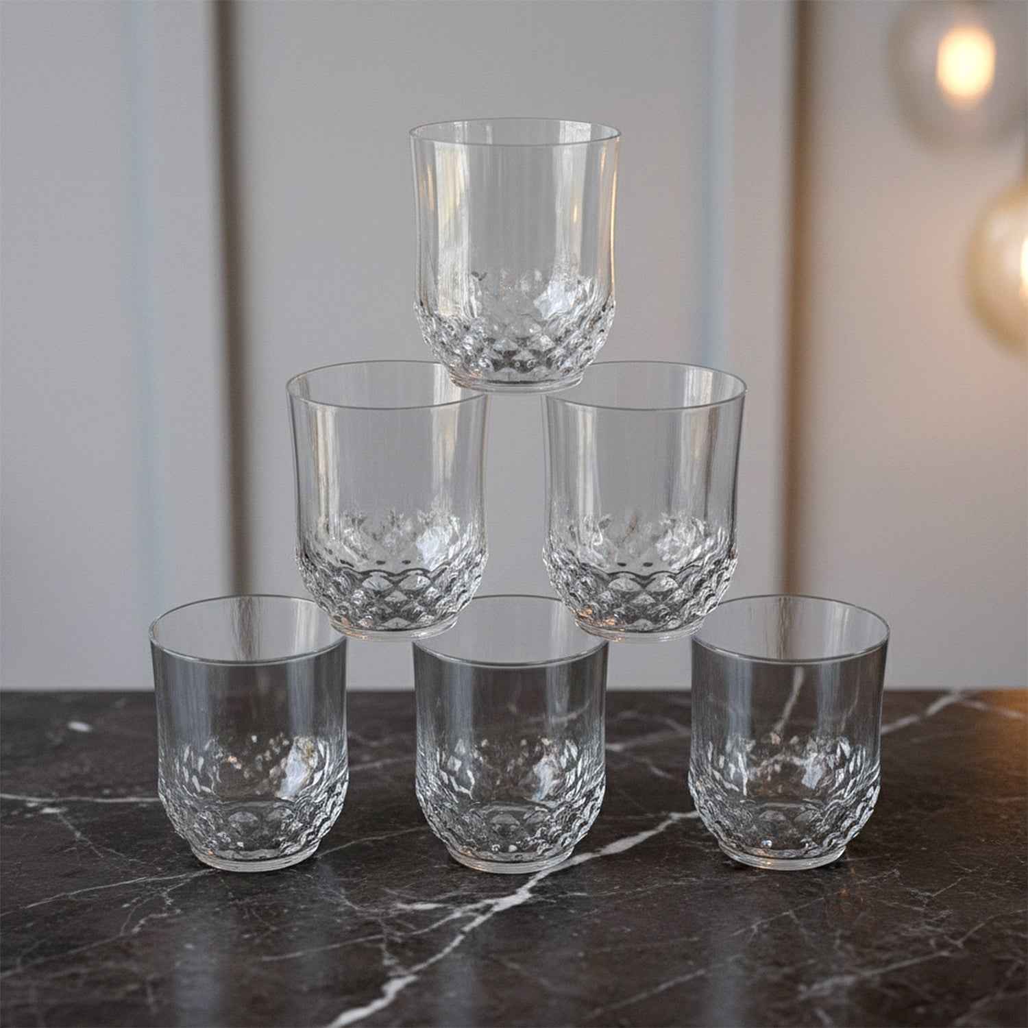 Diamond-Pattern Drinking Glass Set – Elegant 6-Piece Tumbler Set