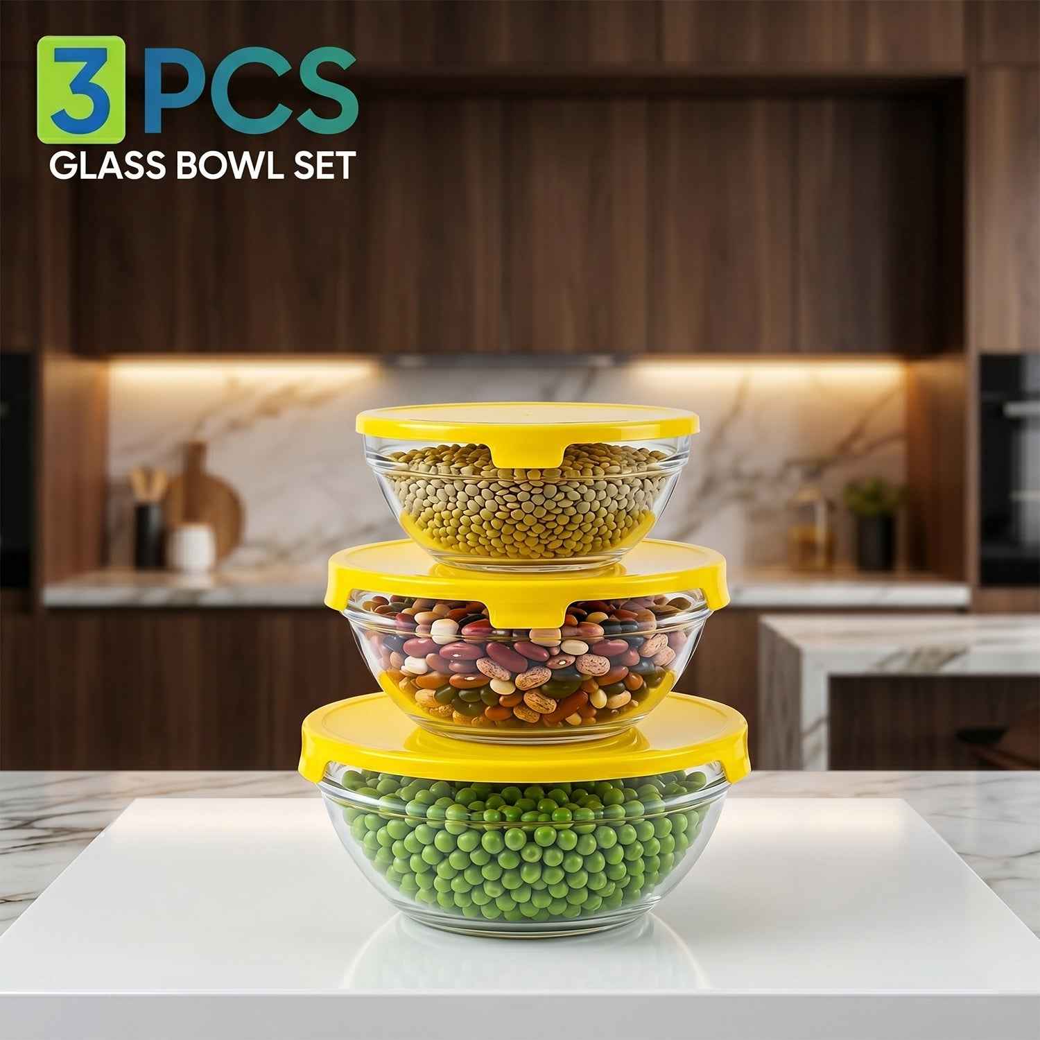 Glass Bowl Set with Lids – Versatile Kitchen Storage & Serving