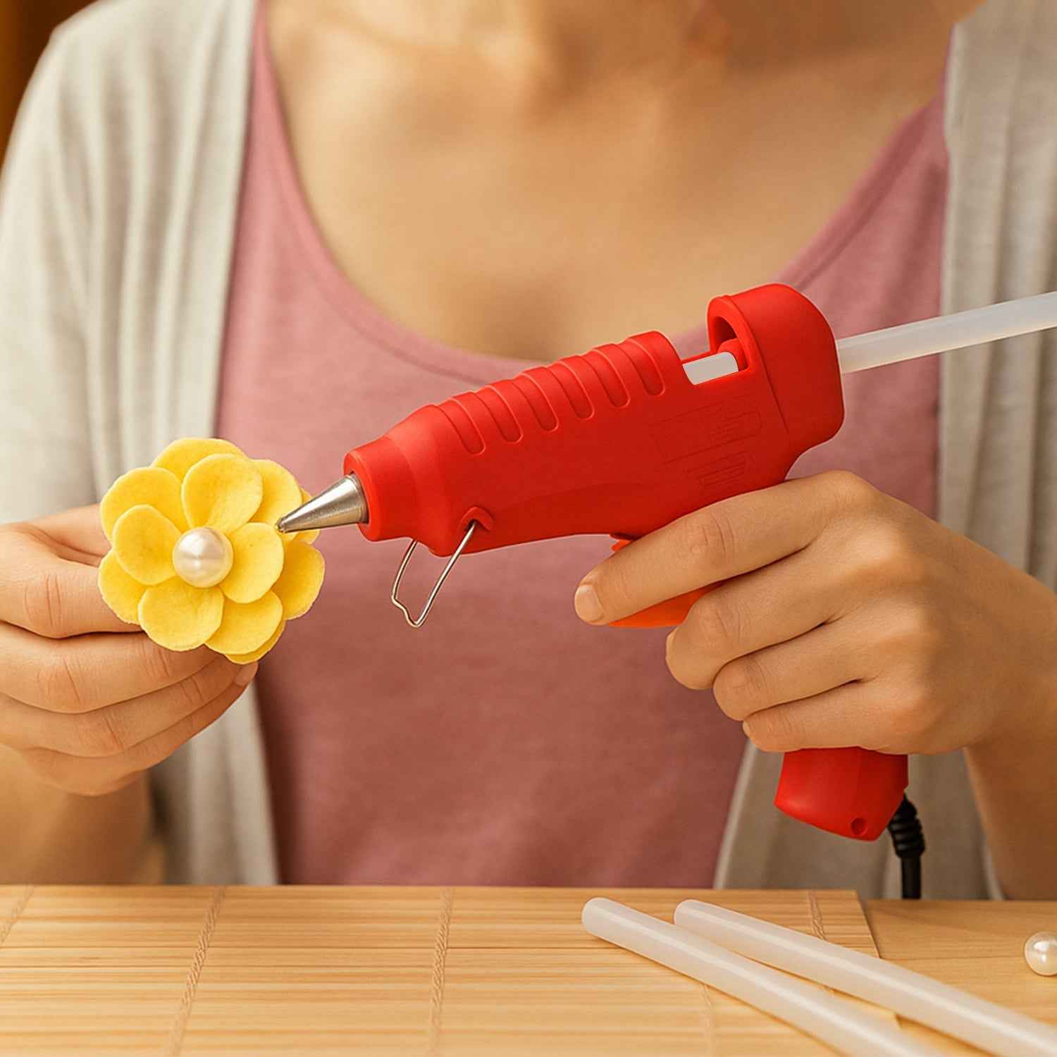 20W Hot Melt Glue Gun – Fast Heating with 6 Transparent Sticks