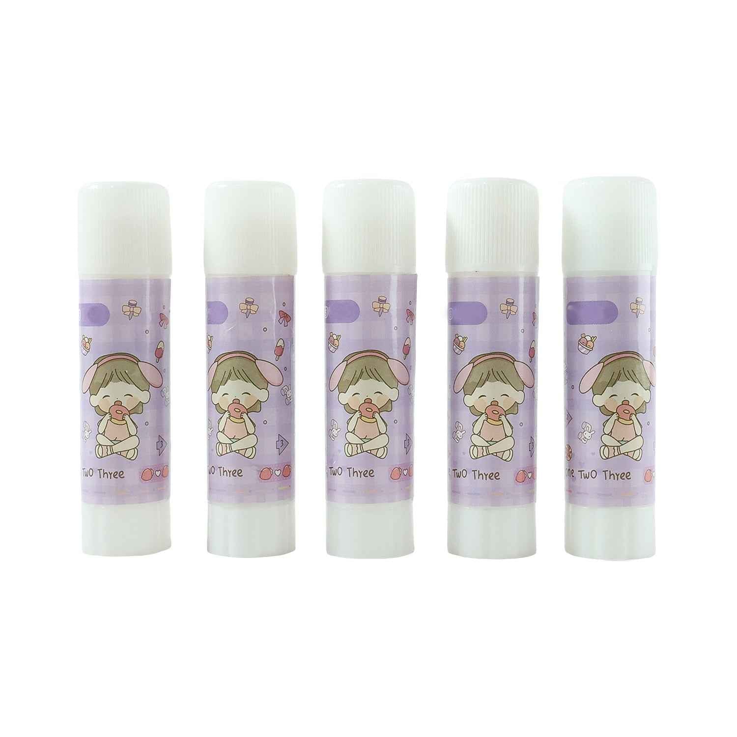 Solid Glue Stick Pack of 5 – Cartoon Design, Mess-Free Adhesive