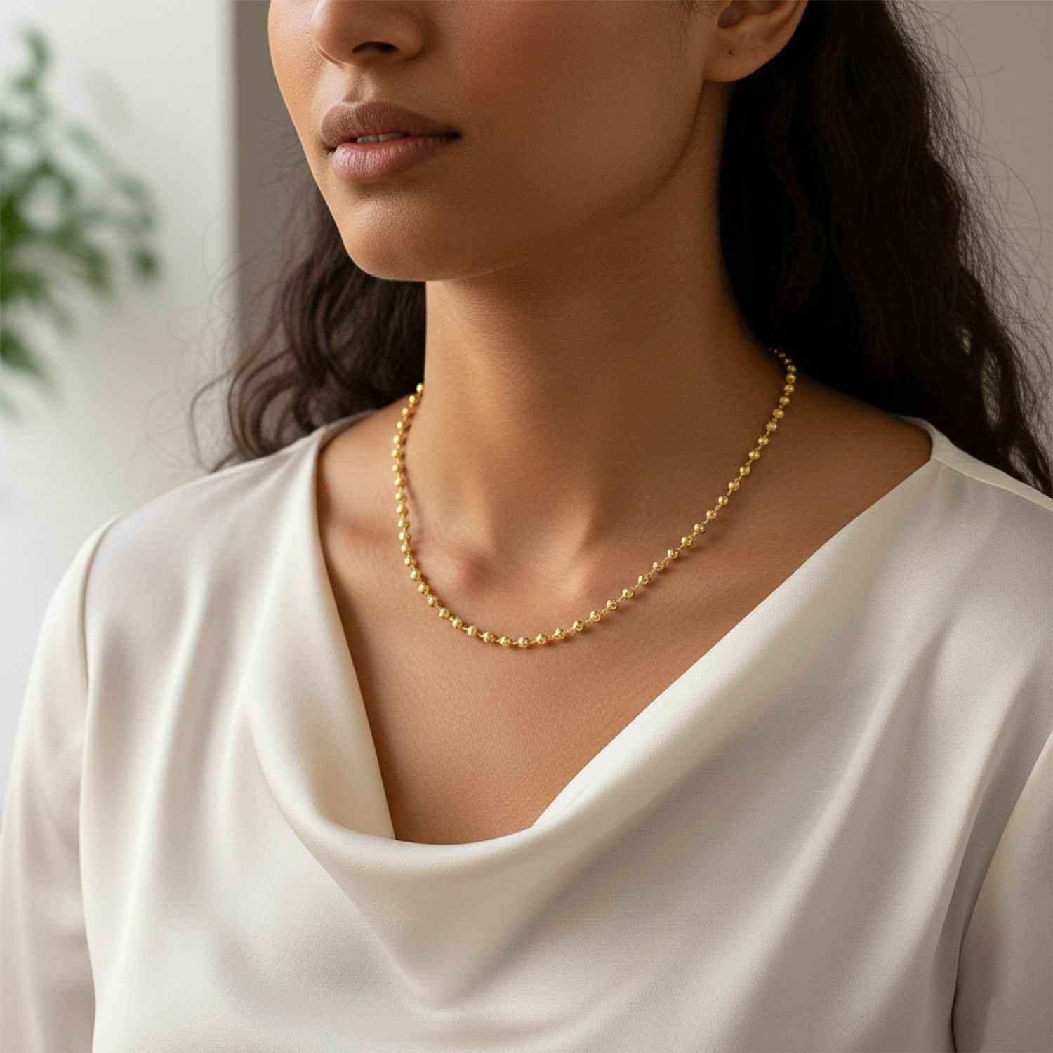 Gold Tone Beaded Necklace Chain – Elegant Classic Design for Women