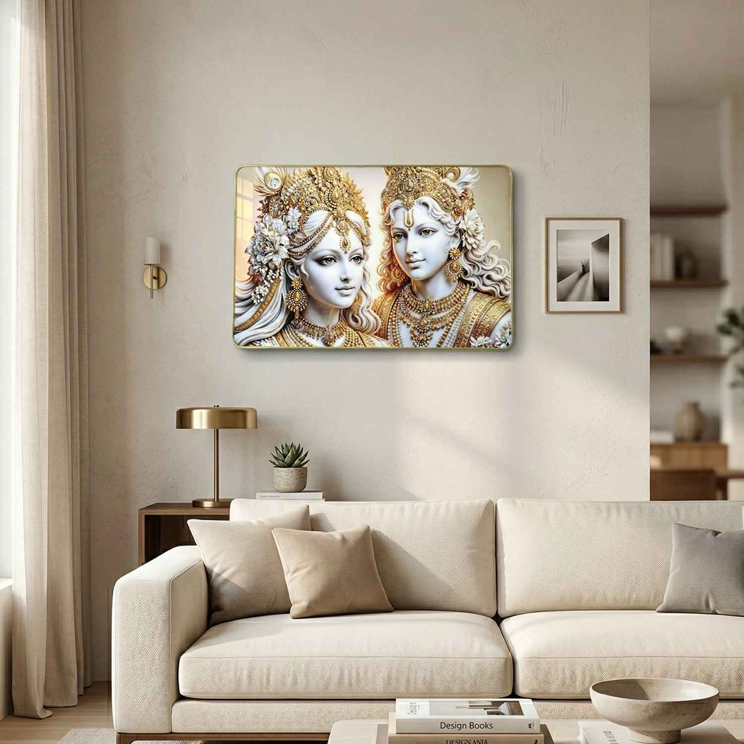 Radha Krishna Wall Art – Golden Finish Decor for Spiritual Spaces