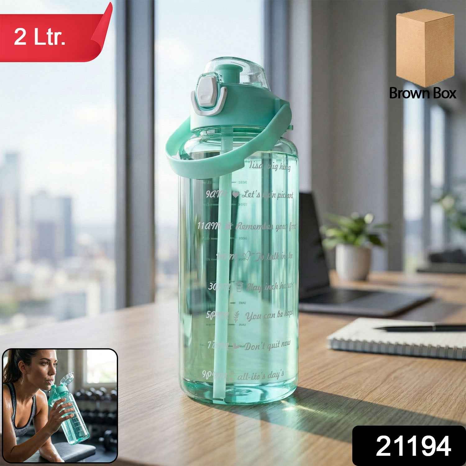 2 Litre Sports Water Bottle – Leakproof Flip Lock with Straw