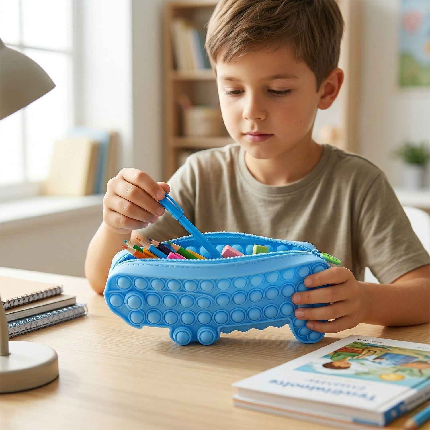 Pop It Crocodile Pencil Pouch – Stress-Relief Silicone & Spacious Design