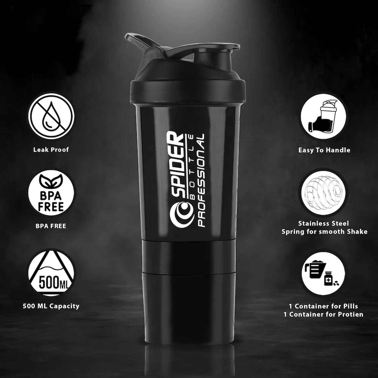 Protein Shaker Bottle 500ml – Leakproof Flip Lid for Gym