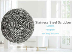 Pack of six round stainless steel scrubbers for versatile kitchen use.