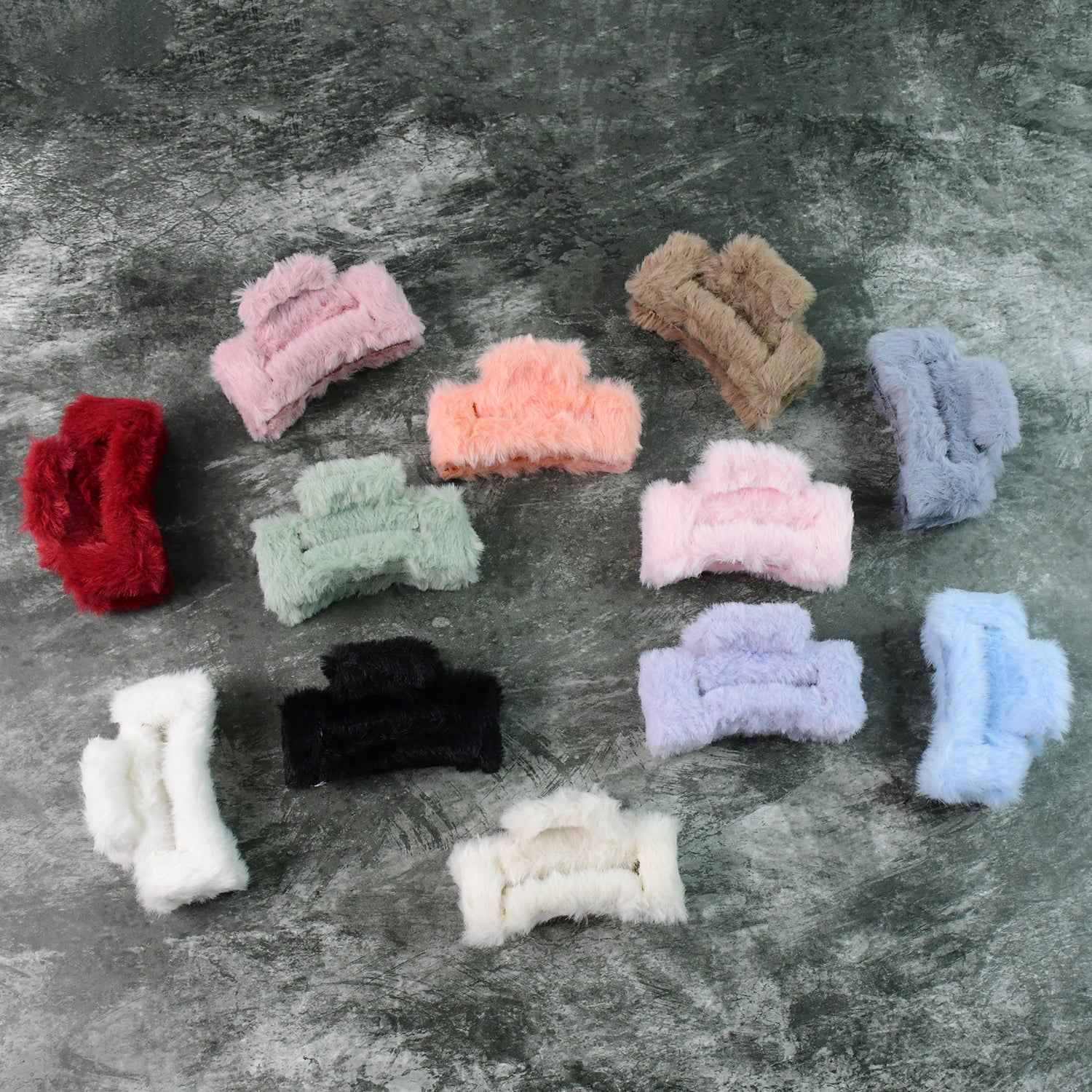 Faux Fur Hair Claw Clips – Soft, Big & Fluffy 12 Pc Set