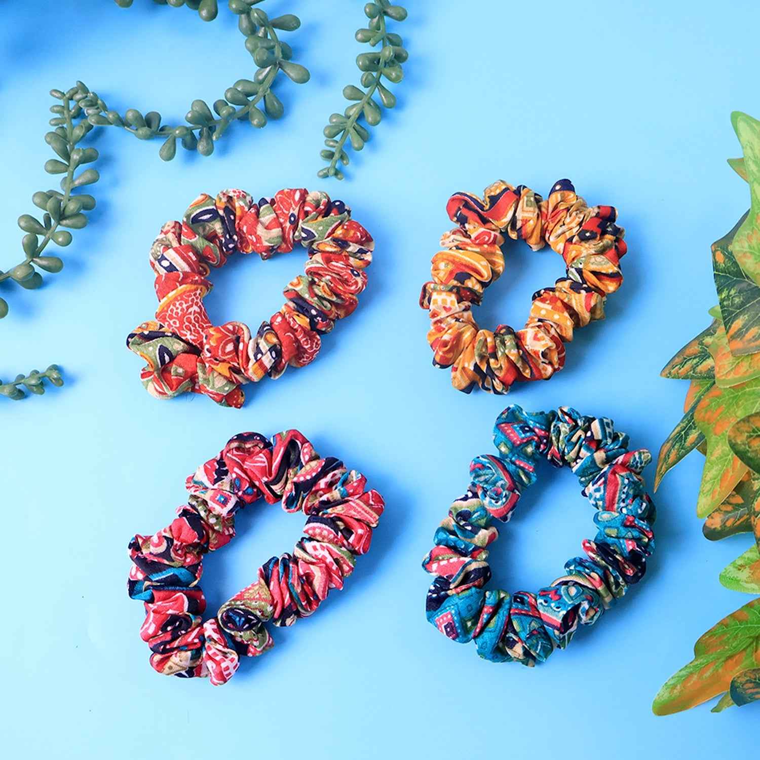 Printed Fabric Hair Scrunchies – Set of 12 Stylish Prints
