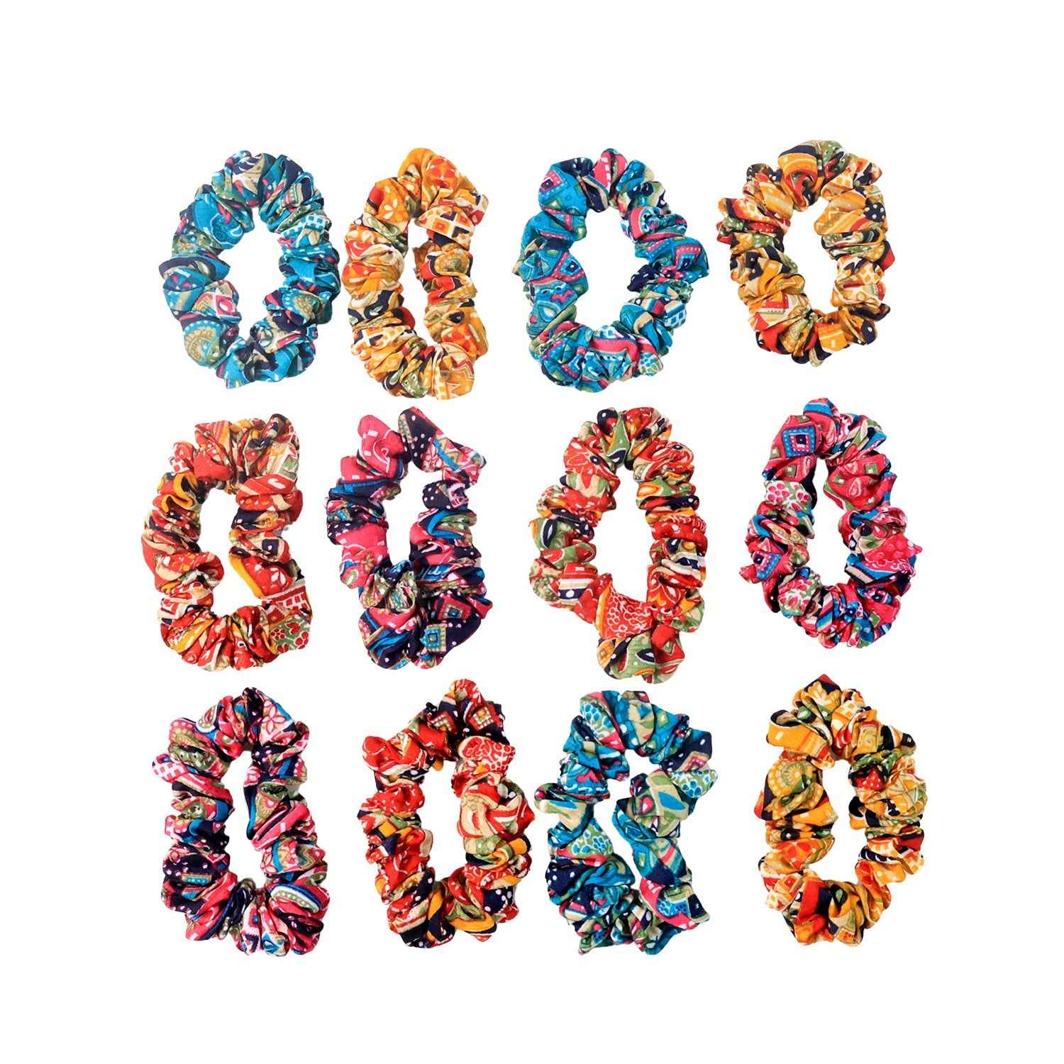 Printed Fabric Hair Scrunchies – Set of 12 Stylish Prints
