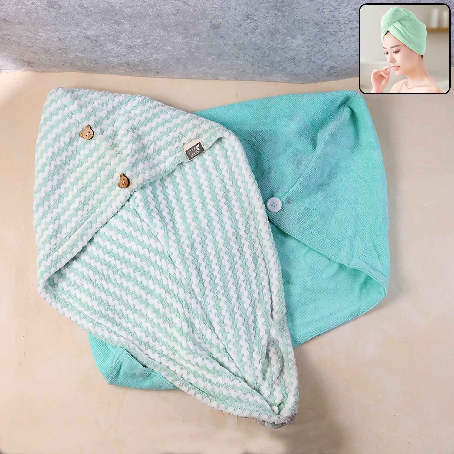 Microfiber Hair Drying Towel Wrap – Quick Absorbent Turban with Button Lock