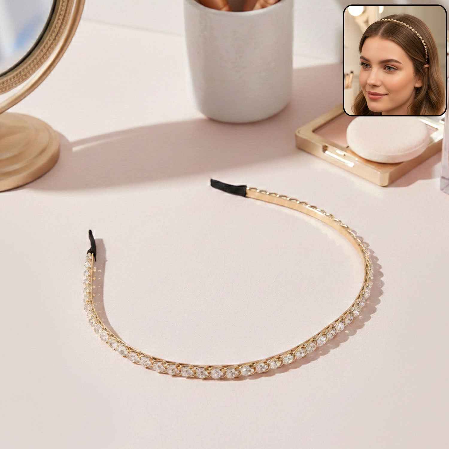 Crystal Studded Metal Hair Band – Elegant Party Accessory