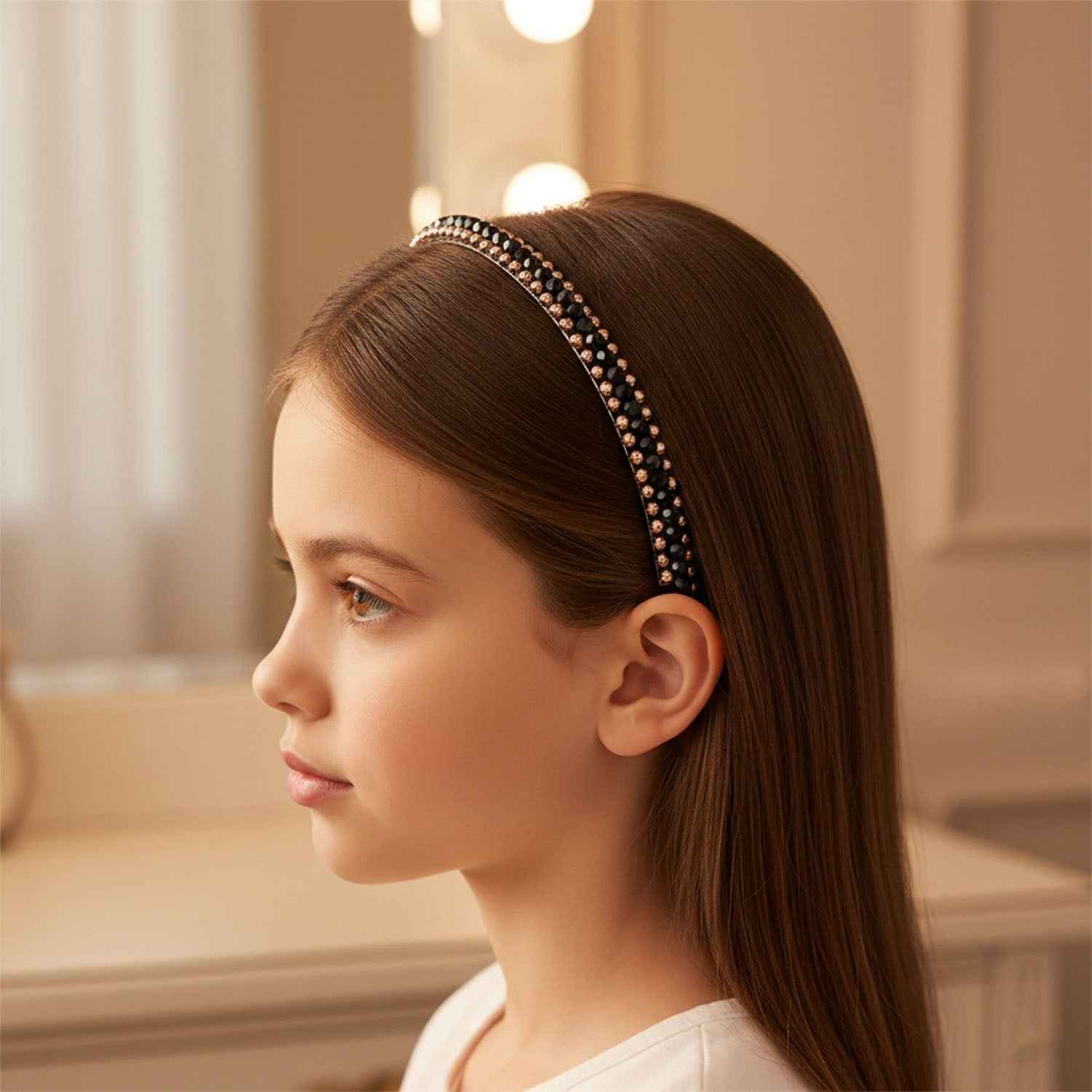 Black Crystal Studded Metal Hair Band – Elegant Party Wear