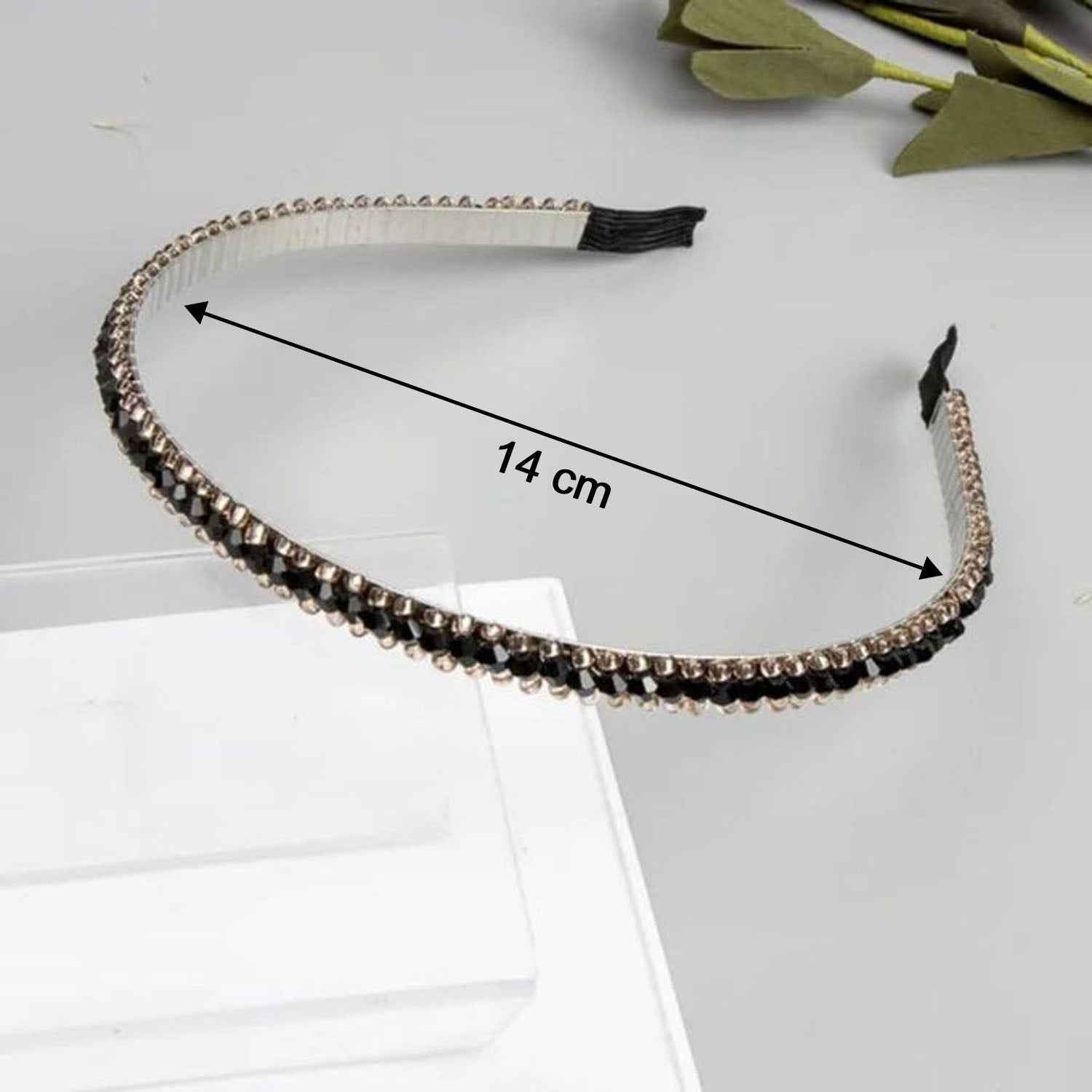 Black Crystal Studded Metal Hair Band – Elegant Party Wear