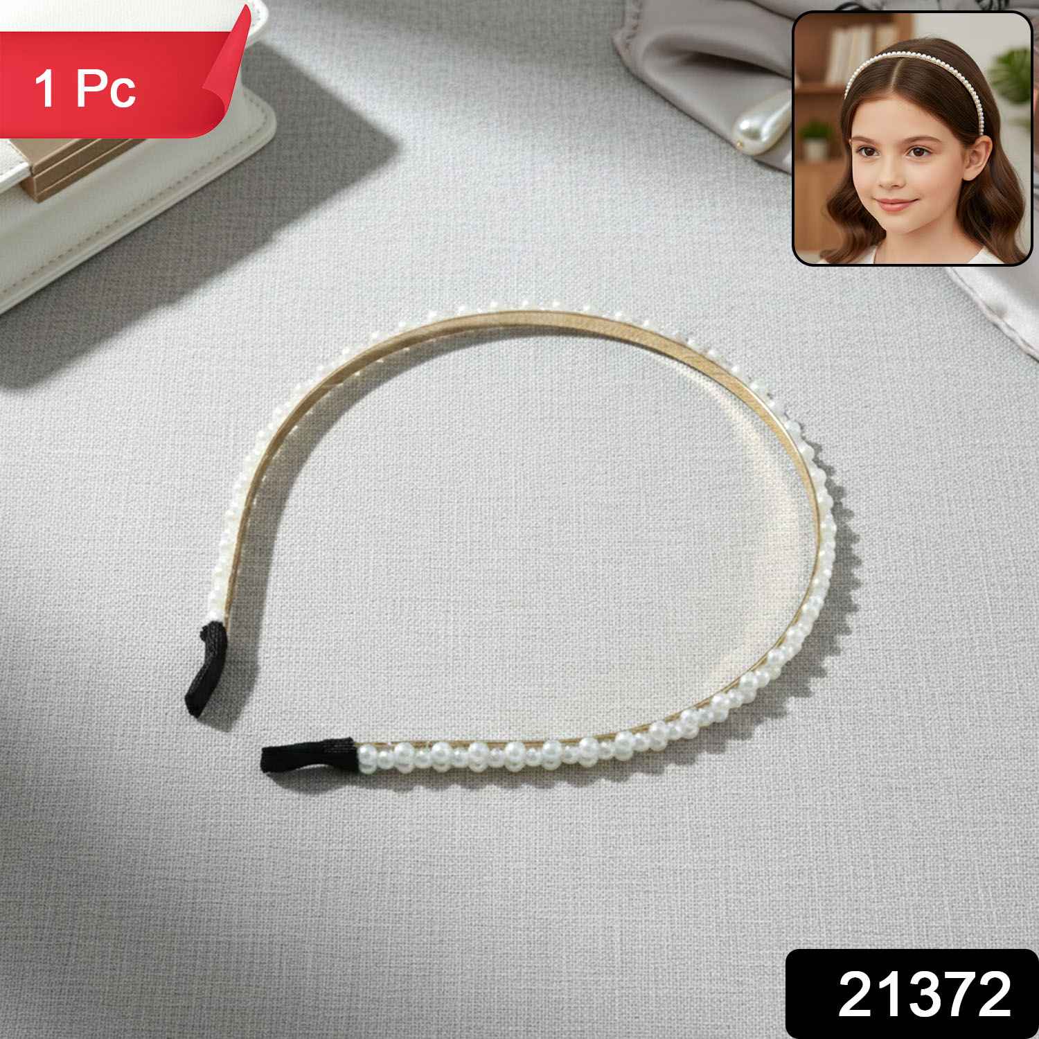 Pearl Beaded Hair Band – Elegant Slim Golden Metal Headband