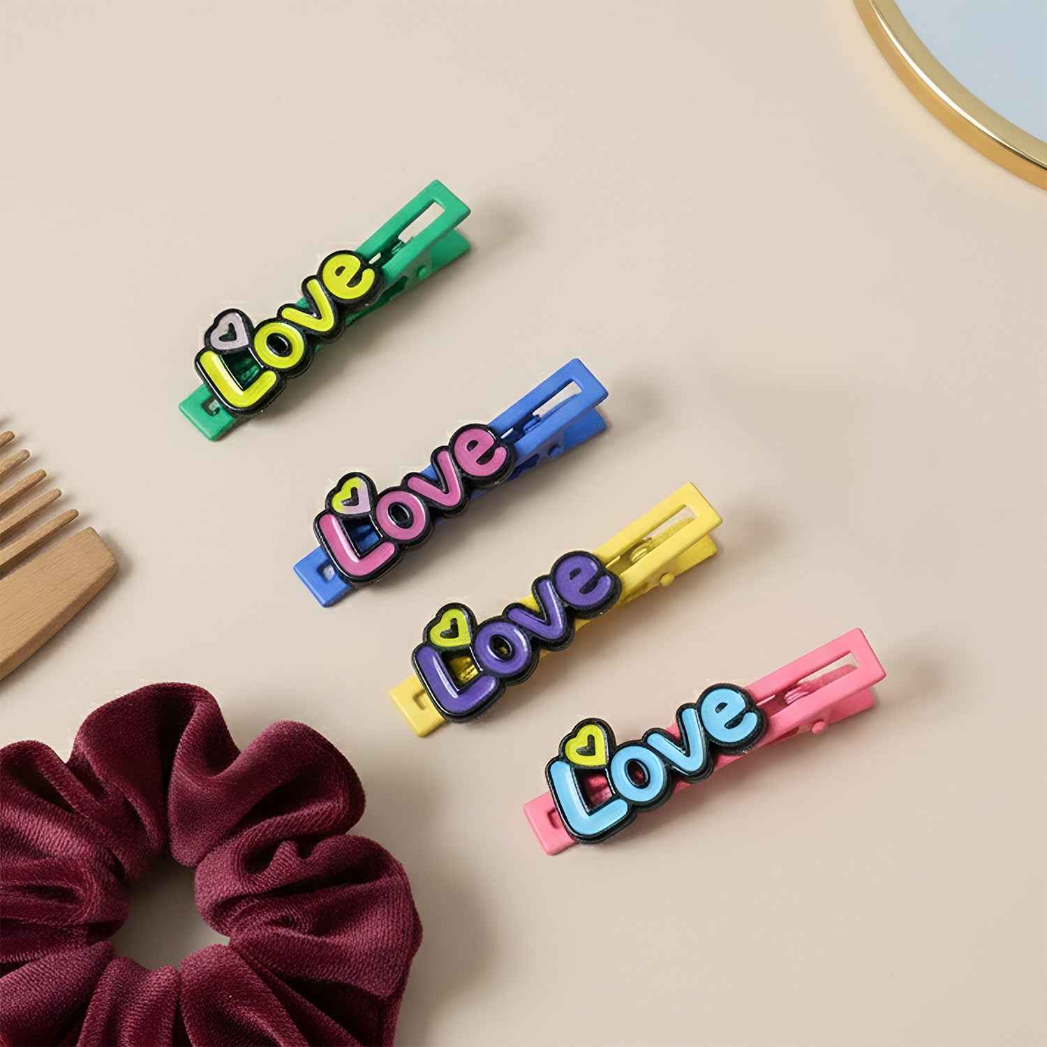 Decorative Hair Clip Set – Stylish Text Design, Pack of 4