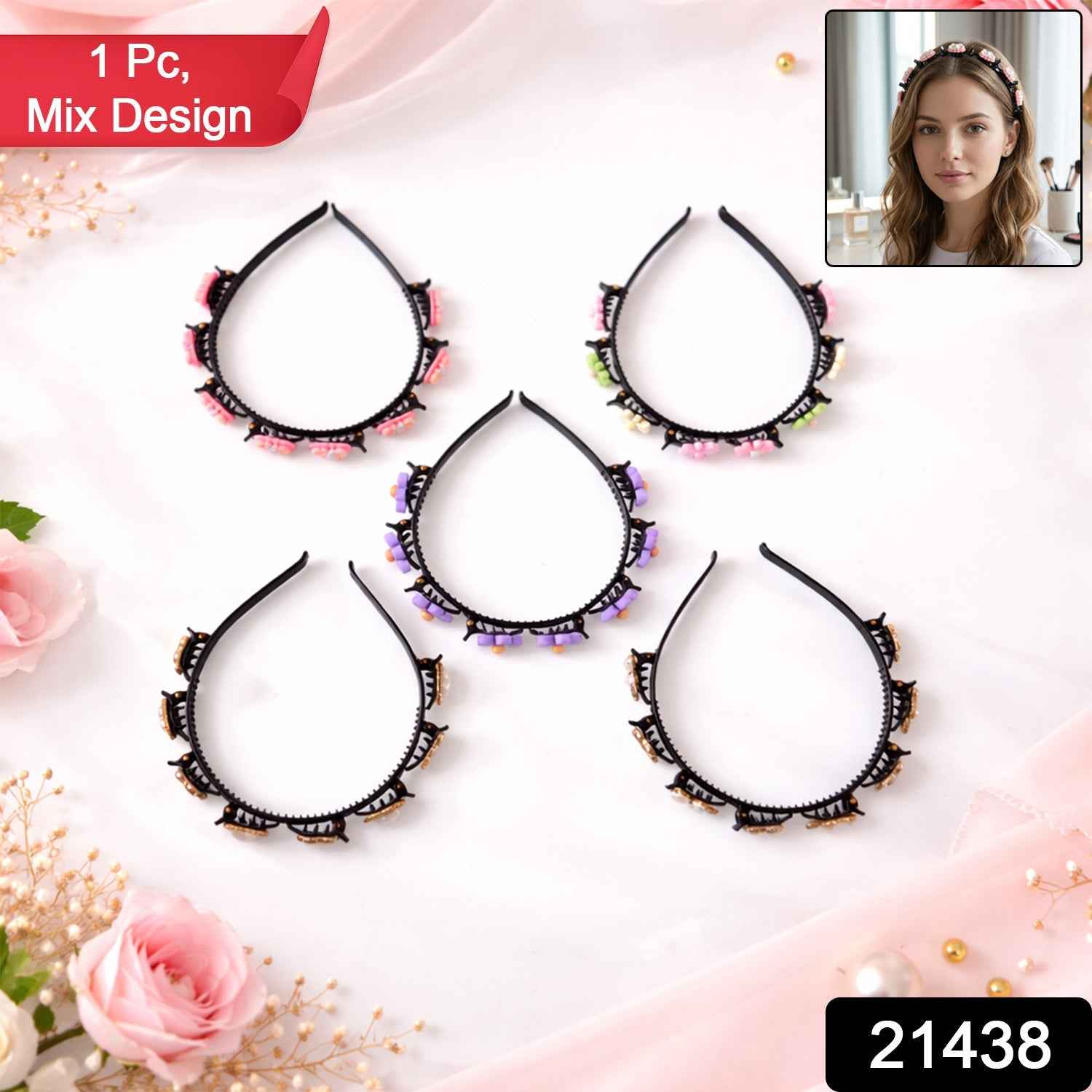 Floral Beaded Hairband – Stylish Floral Hair Accessory for Women & Girls