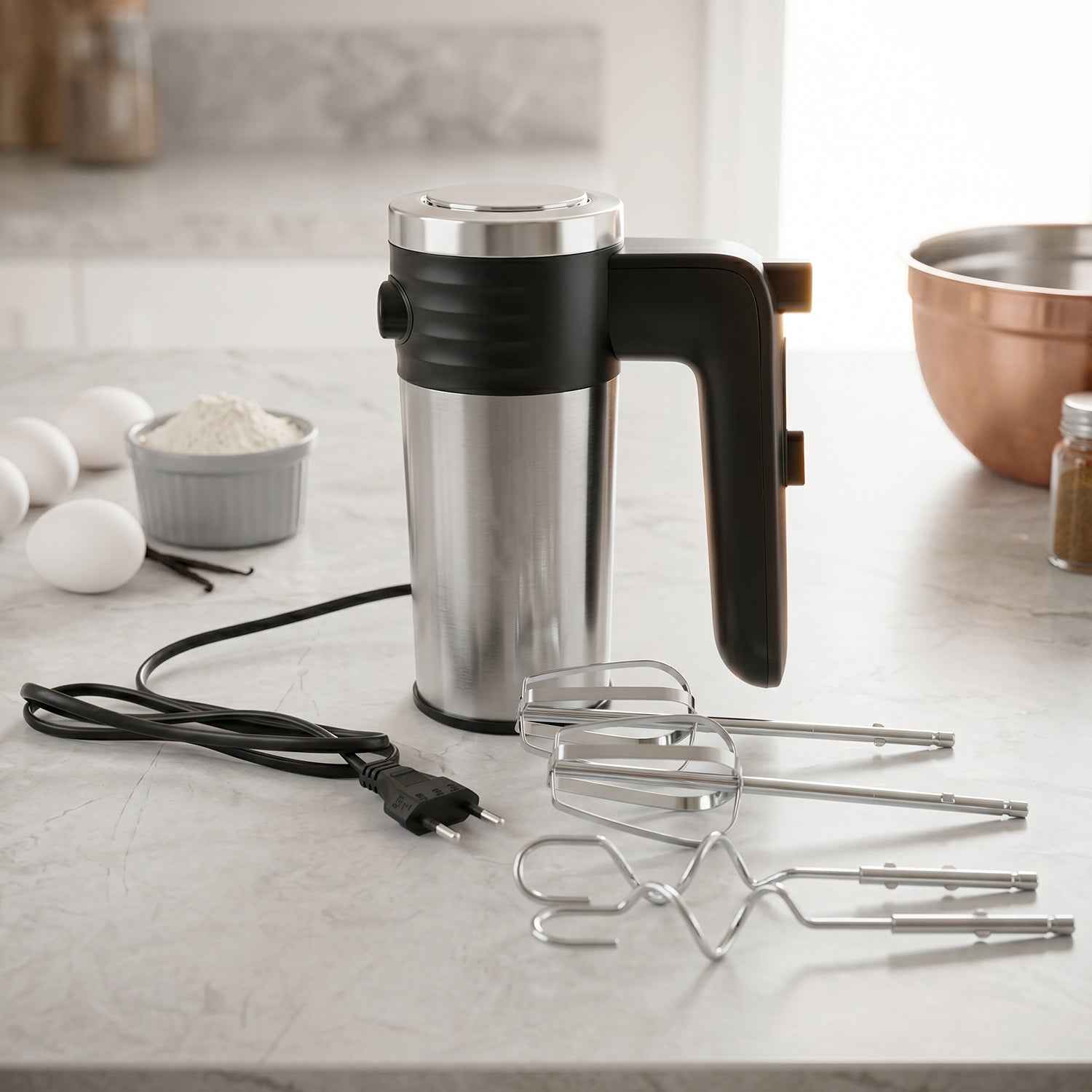 Electric Hand Mixer 500W with Beaters Dough Hooks for Cake and Baking (1 Pc)