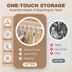 Wall Mounted Kitchen Storage Rack with 10 Adjustable Hooks