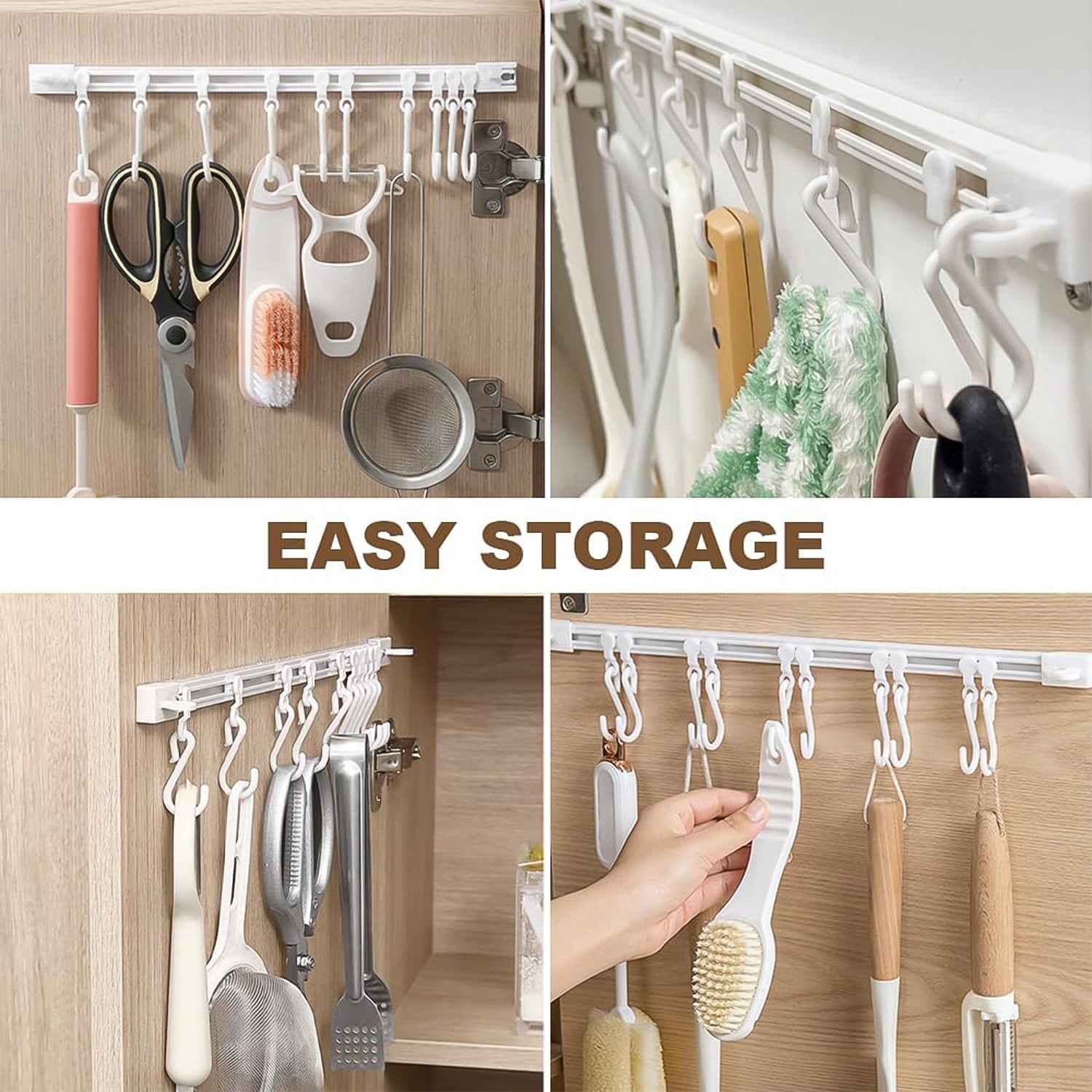 Wall Mounted Kitchen Storage Rack with 10 Adjustable Hooks
