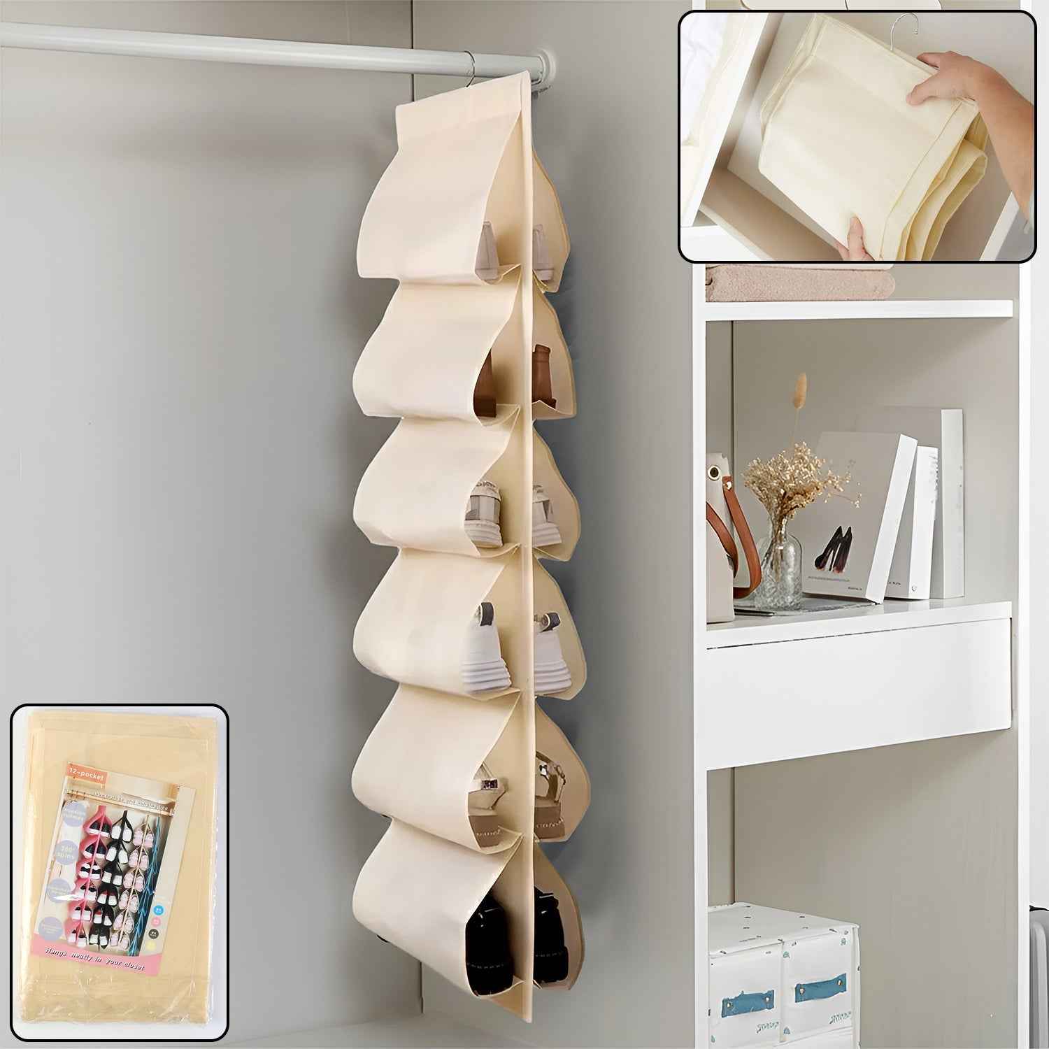 12-Pocket Hanging Shoe Organizer – Space-Saving Durable Storage
