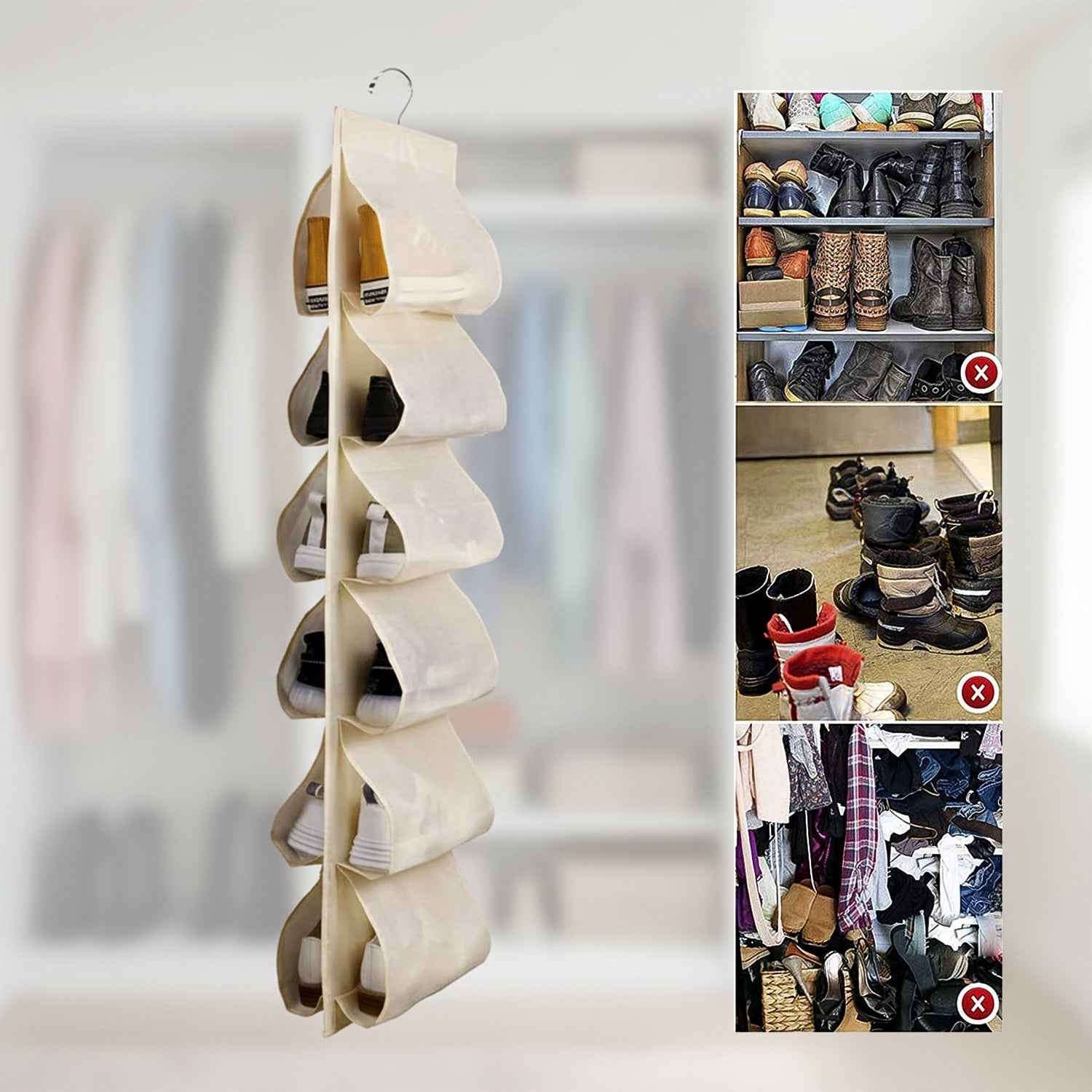 12-Pocket Hanging Shoe Organizer – Space-Saving Durable Storage