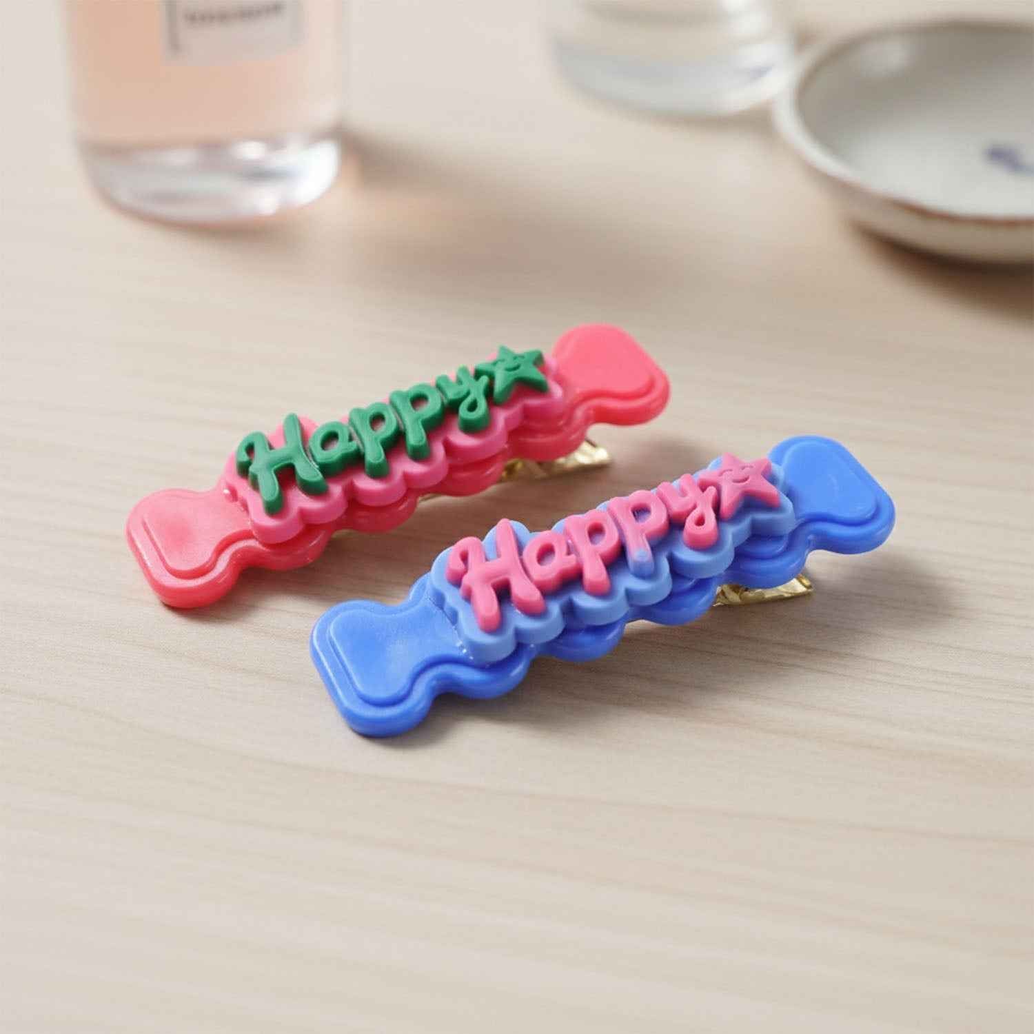 Happy Bone-Shaped Snap Hair Clips – 4 Vibrant Pieces for Girls