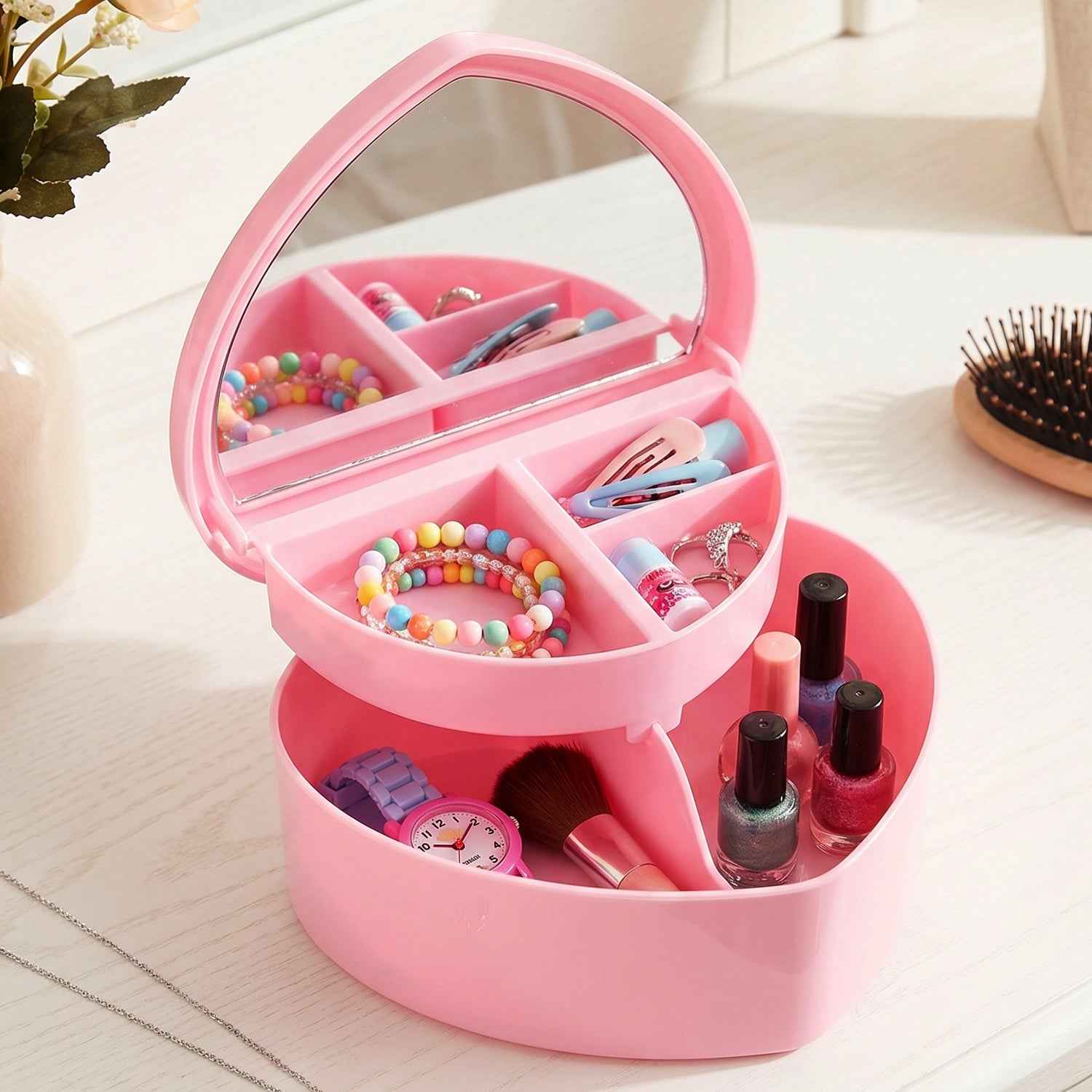 Makeup Storage Box with Mirror Ð Compact & Multi-Compartment Design