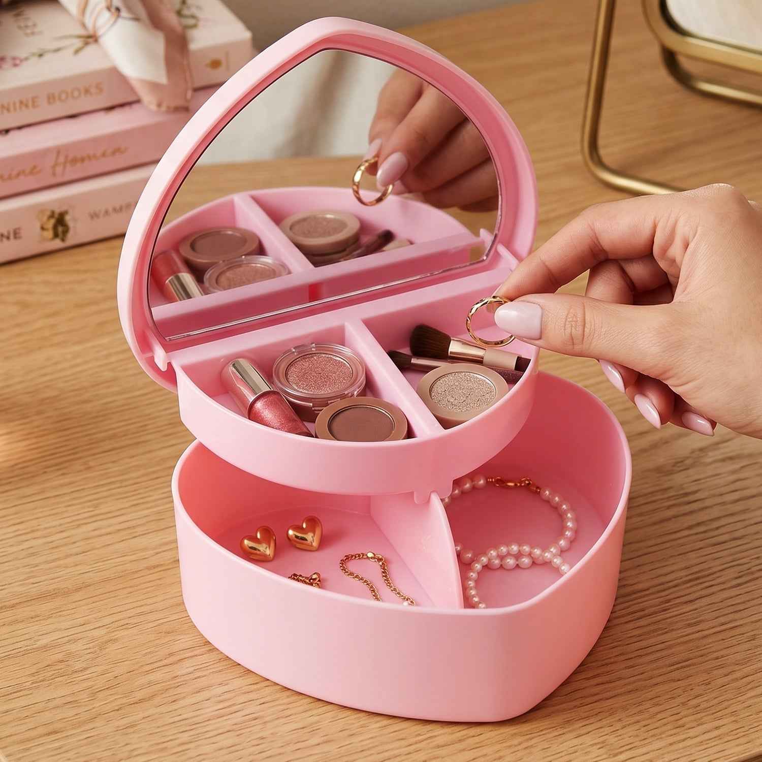 Makeup Storage Box with Mirror Ð Compact & Multi-Compartment Design