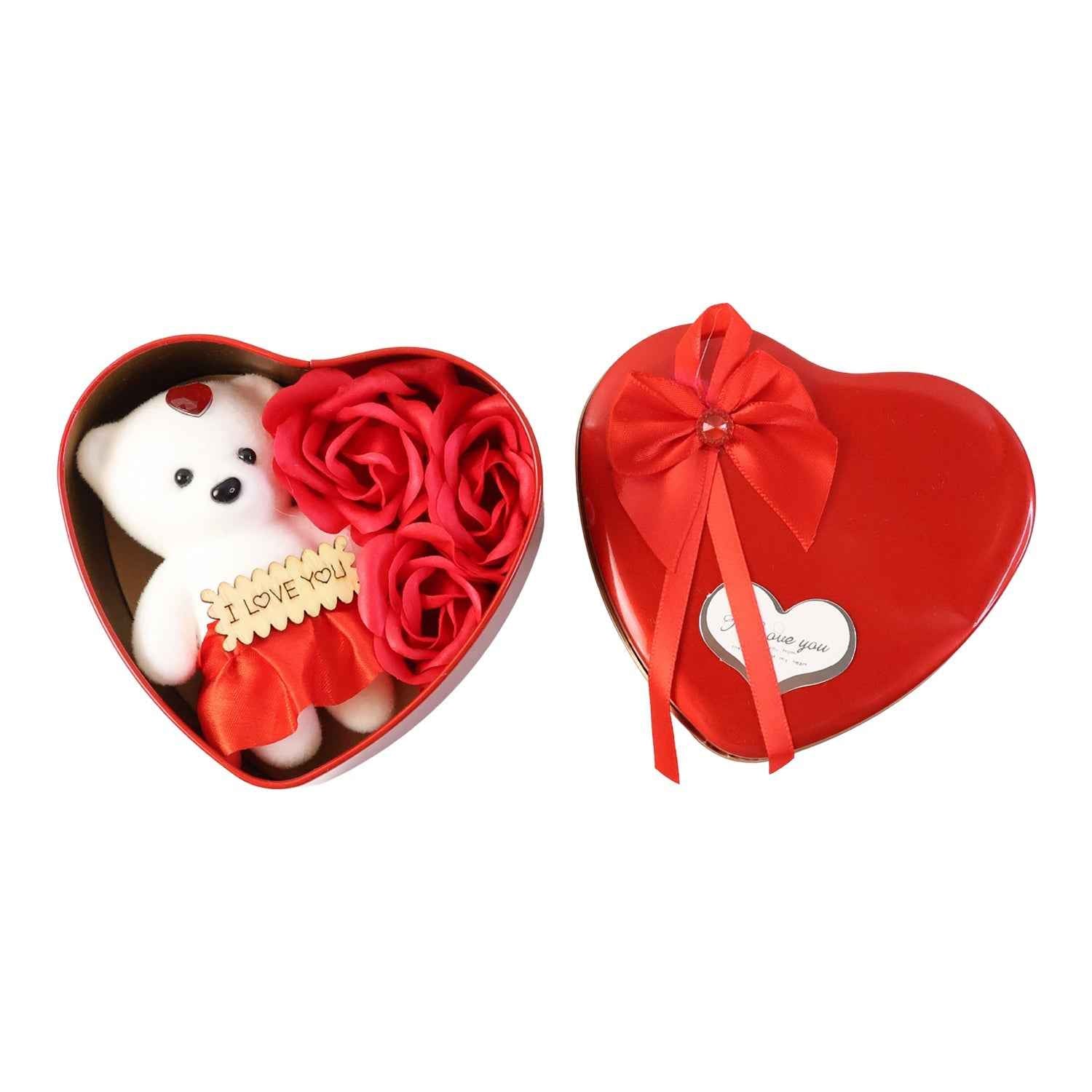 Heart Shape Valentine’s Gift Box with Teddy Bear & Rose | GiftEternal