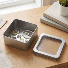 Storage Tin Box – Durable, Clear-Window with Secure Lid for Small Items