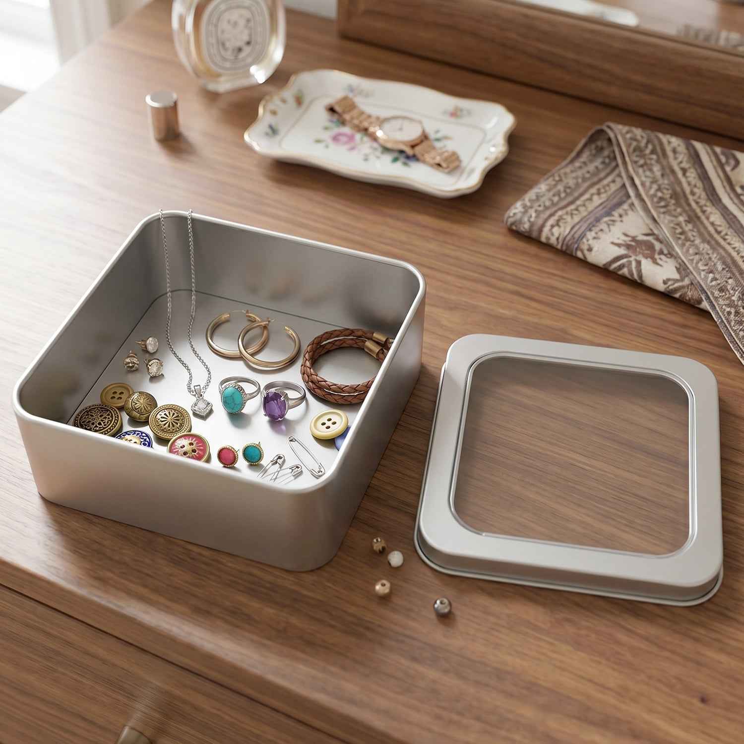 Storage Tin Box – Durable, Clear-Window with Secure Lid for Small Items