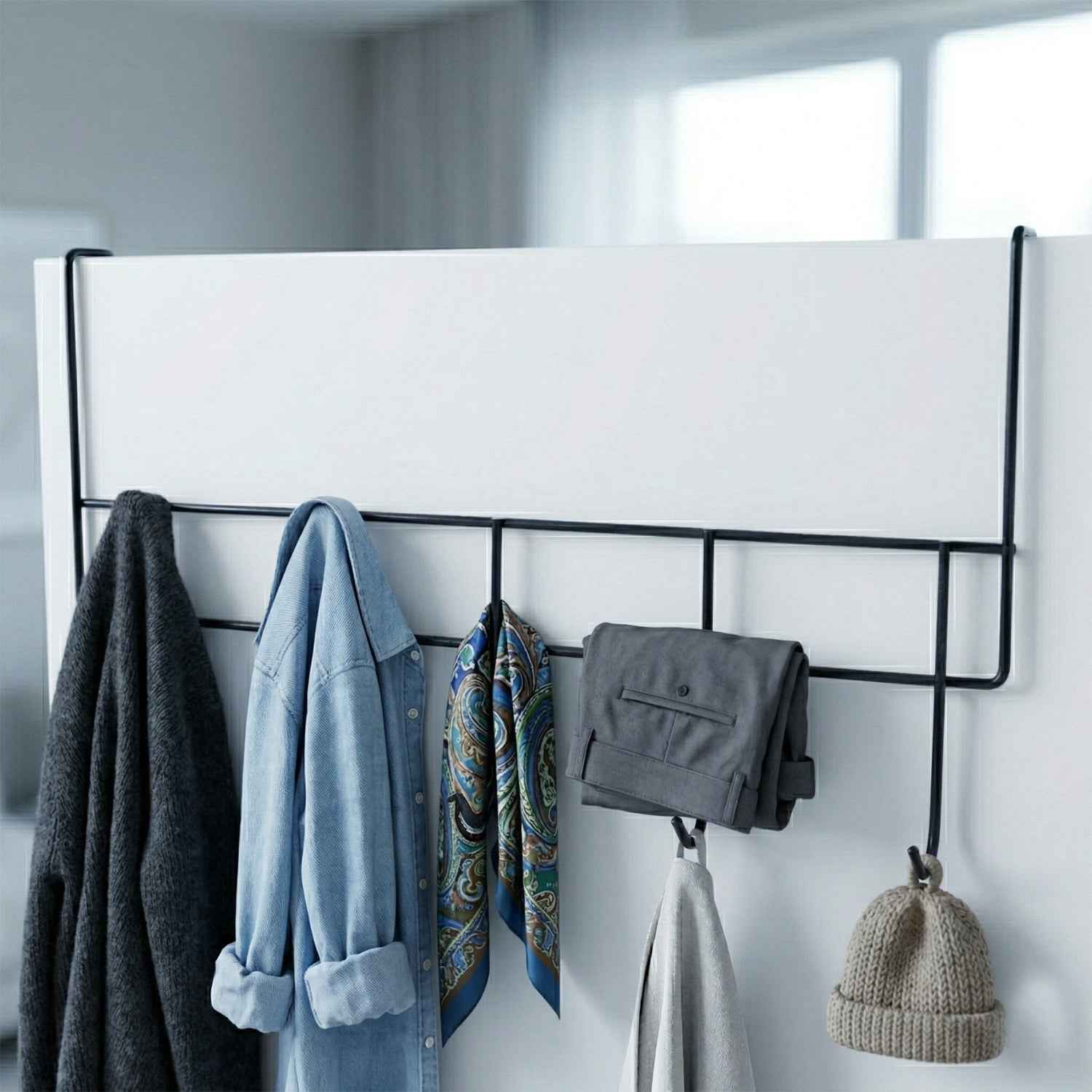 Over the Door Metal Hook Rack – Space Saving 5 Hook Organizer