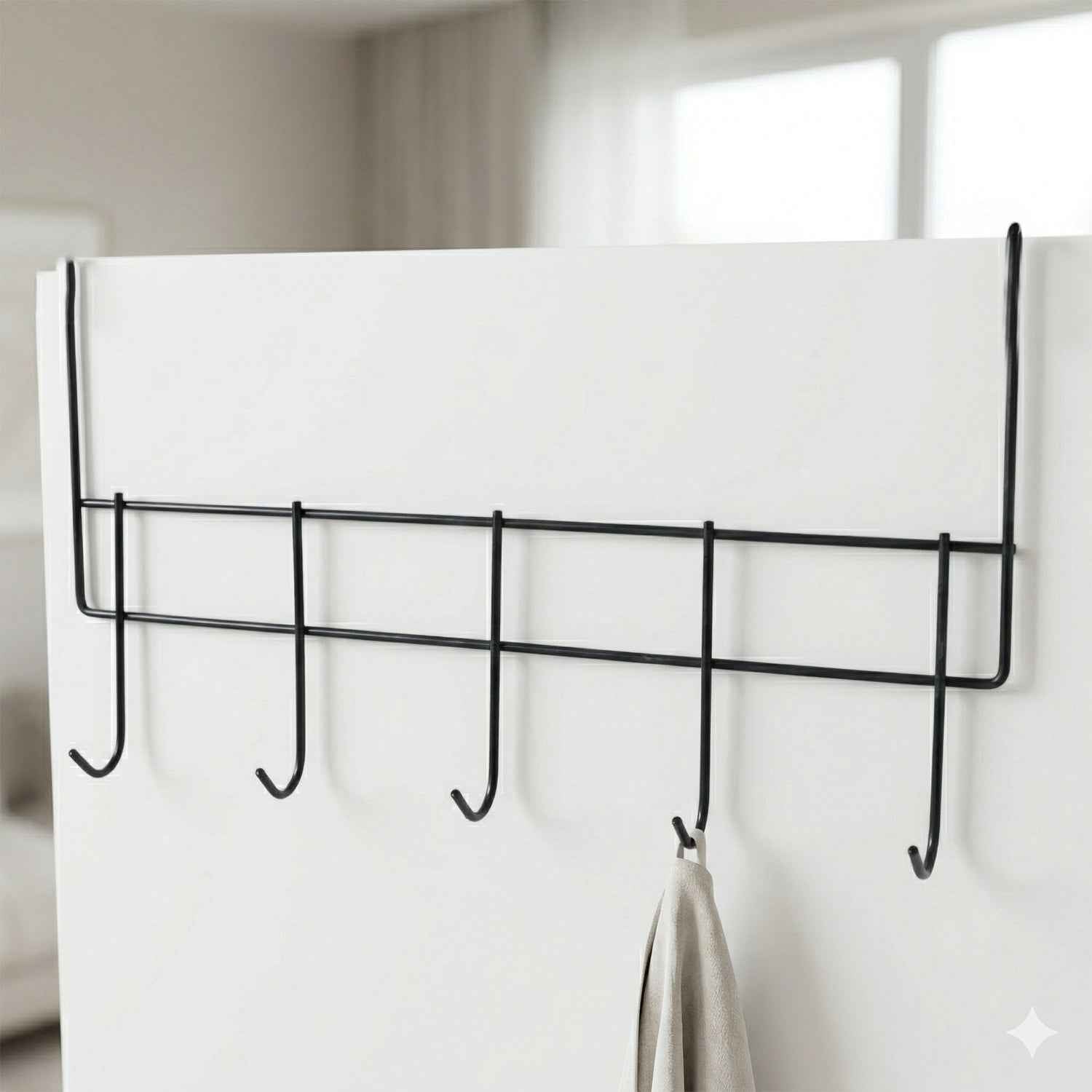 Over the Door Metal Hook Rack – Space Saving 5 Hook Organizer