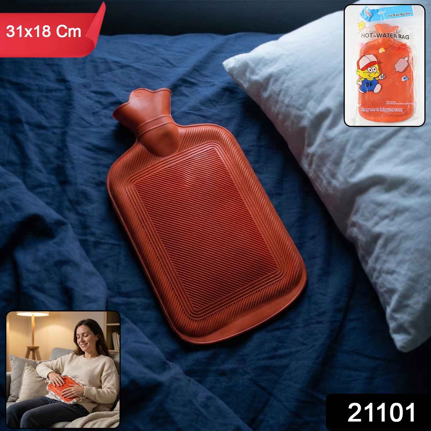 Hot Water Bag for Pain Relief – Durable Leak-Proof Rubber (31x18 cm)