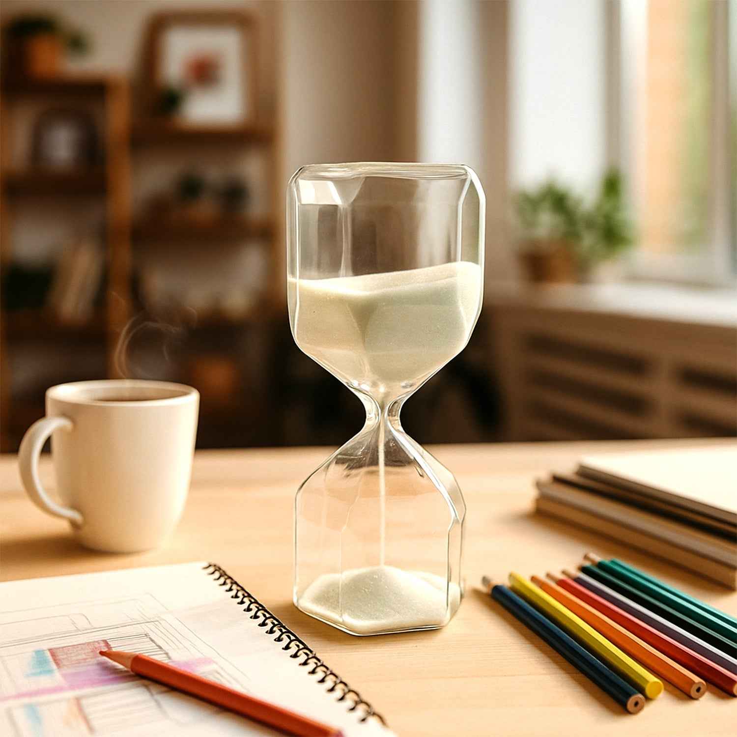 Glass Hourglass Timer – Elegant 2.5-Minute Visual Focus Timer