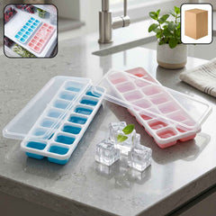Plastic Ice Cube Tray with Lid Ð Hygienic & Easy Release, Pack of 2