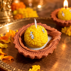 (Pack of 3)(Sandalwood fragrance - Natural Clay Teracotta Diya with Ladoo Candle (100% Pure Soya wax)