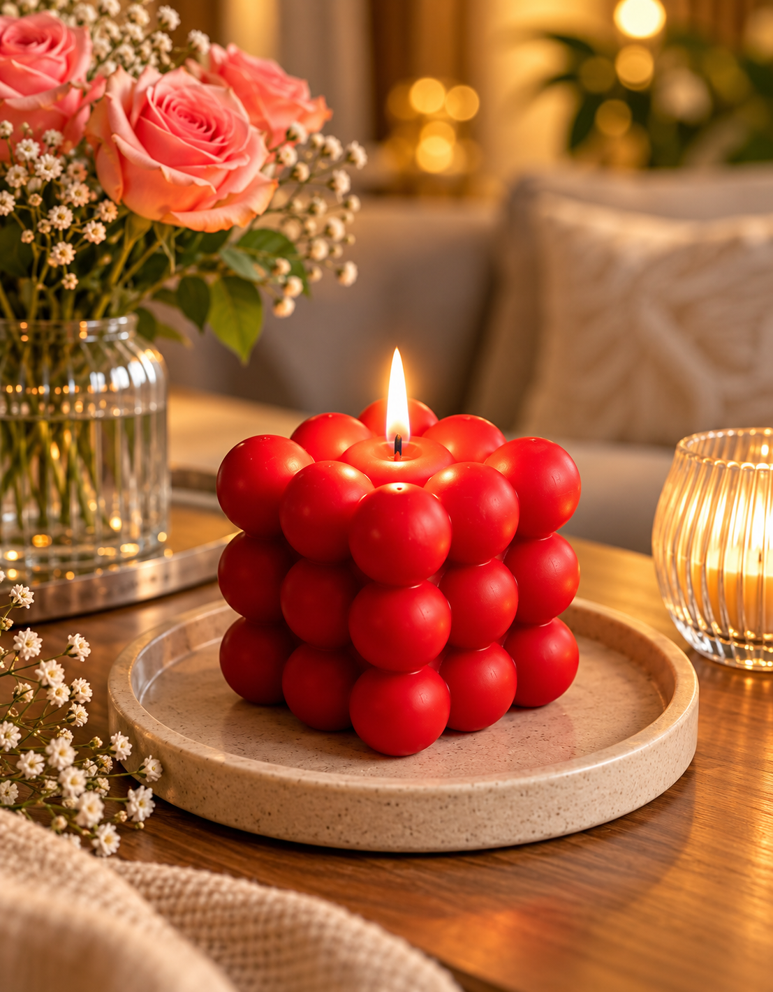 (Pack of 2)Strawberry Fragranced Bubble Candle - 100% Pure Soy wax