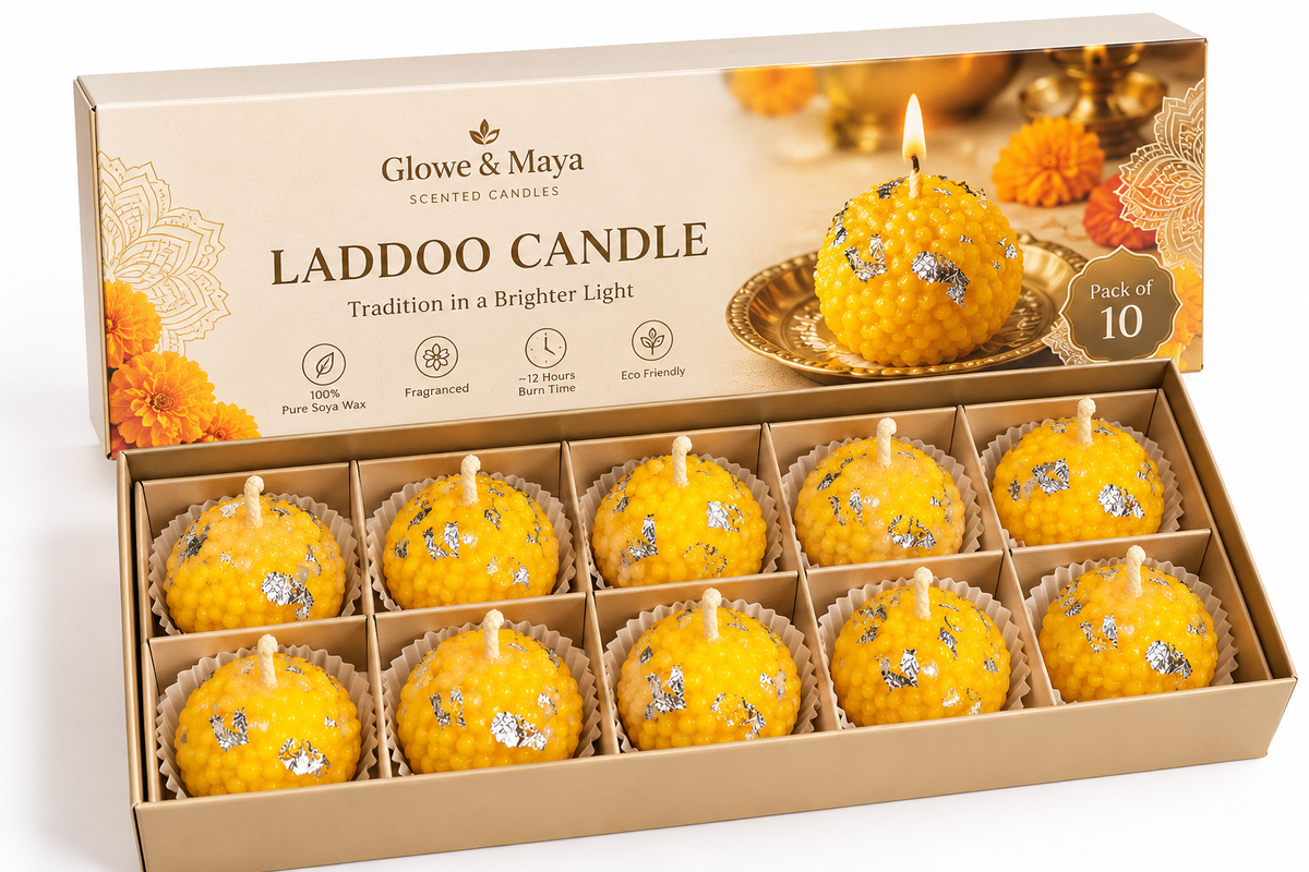(Pack of 10)(Sandalwood fragrance - Ladoo shaped Candle (100% Pure Soya wax)