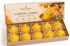 (Pack of 10)(Sandalwood fragrance - Ladoo shaped Candle (100% Pure Soya wax)