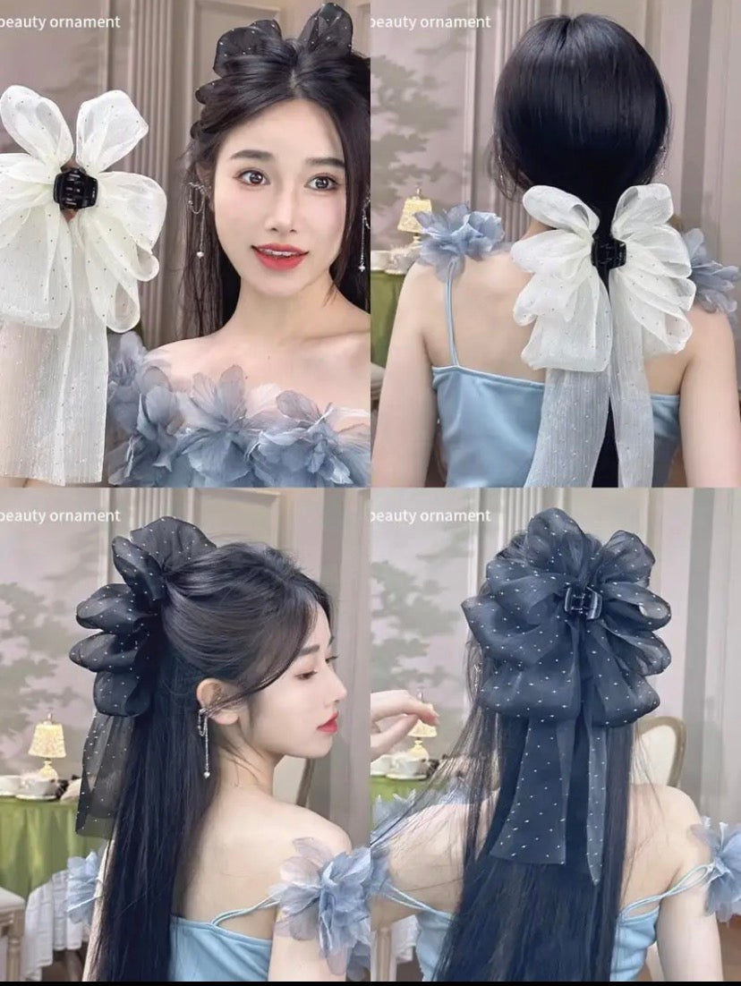Flair Fascinators Hair Claw with Long Tail Ribbon Big Bow