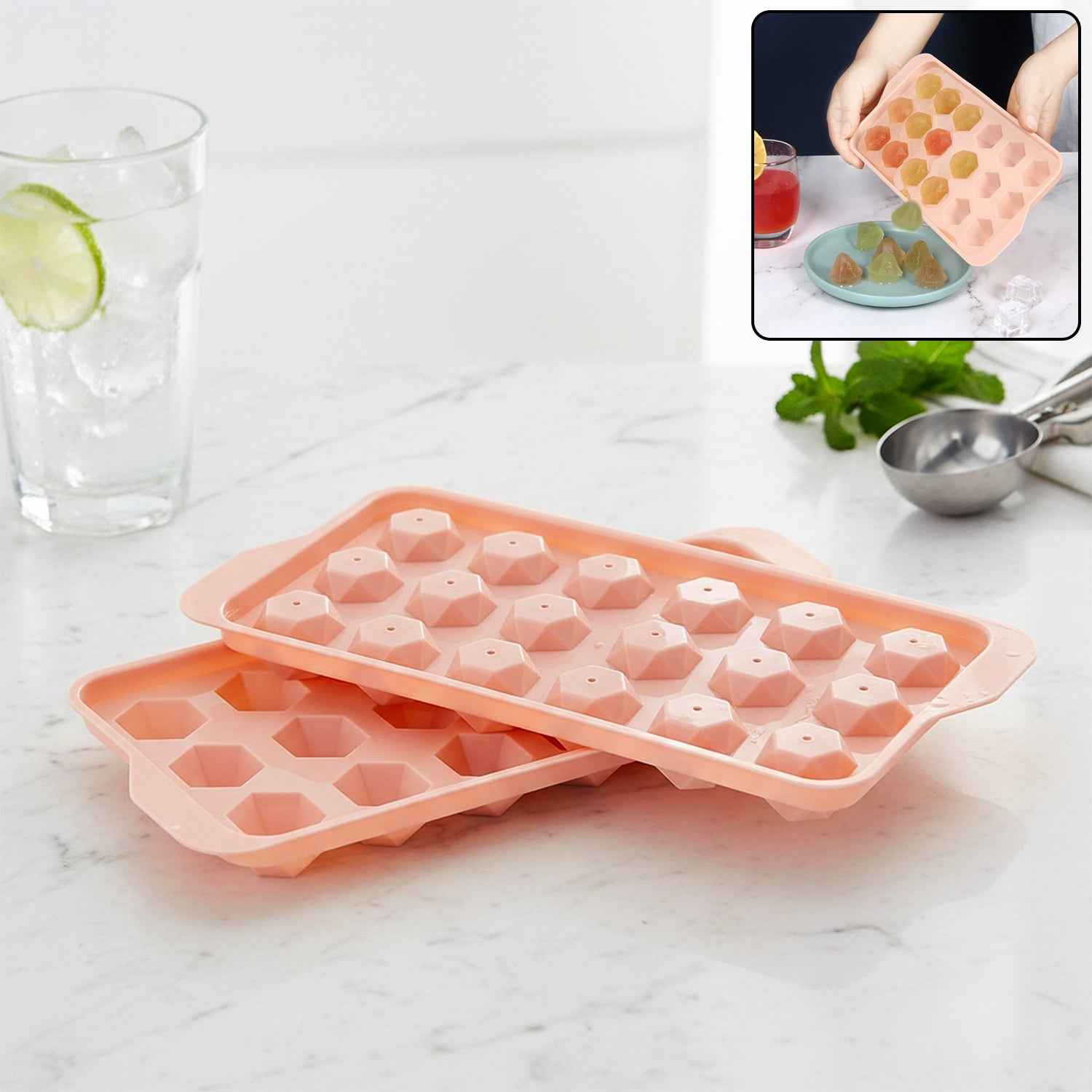 Plastic Ice Cube Tray – 18 Diamond Cavities for Easy Release