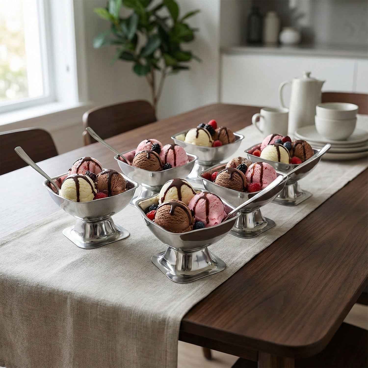 Stainless Steel Ice Cream Cup Set – Elegant 6-Piece Dessert Bowls