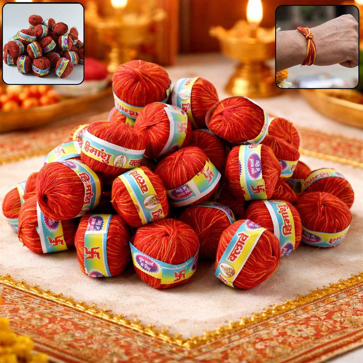 Sacred Cotton Thread Set – 48 Pooja Kalawa Balls for Rituals