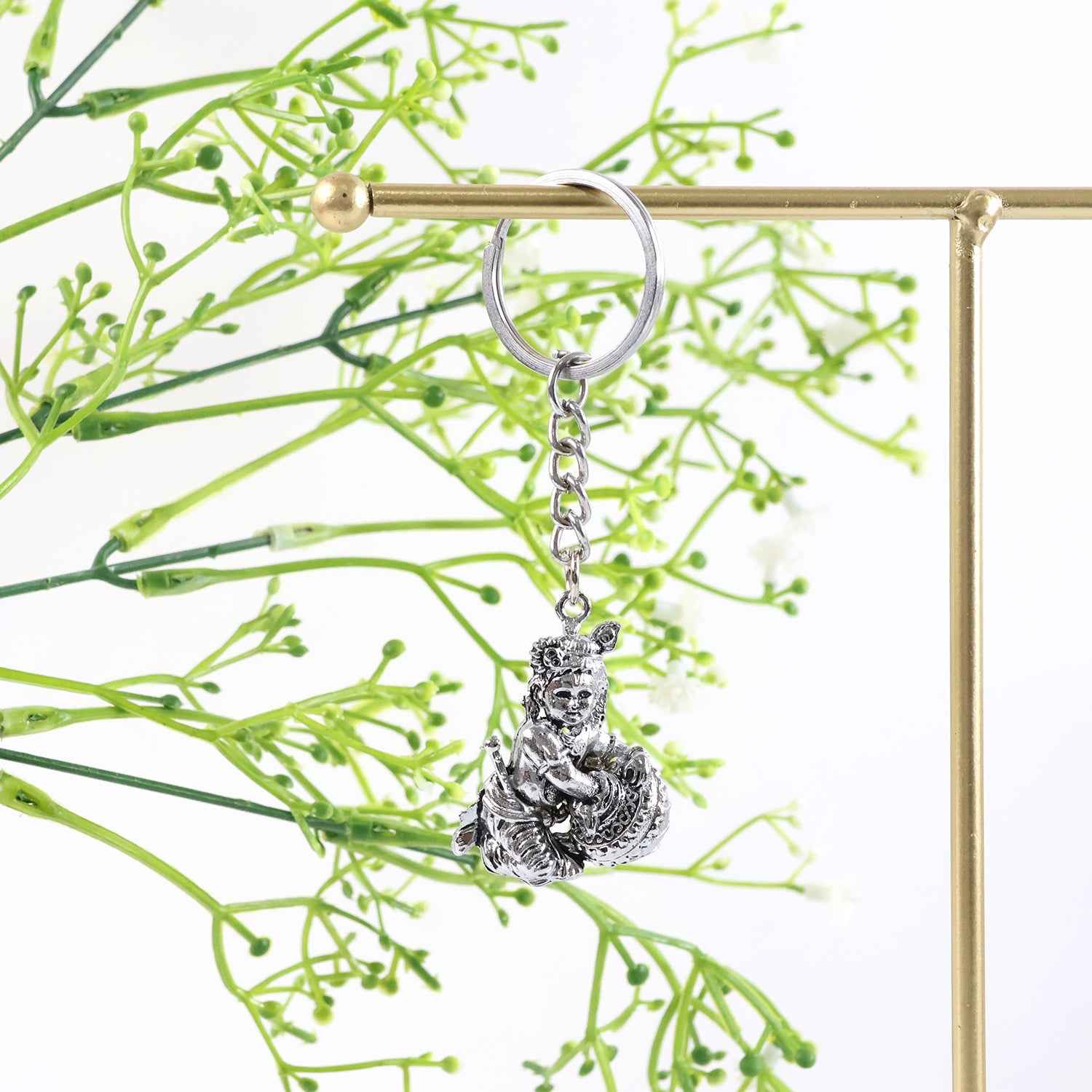 Bal Krishna Makhan Chor Keychain – Premium Silver Finish