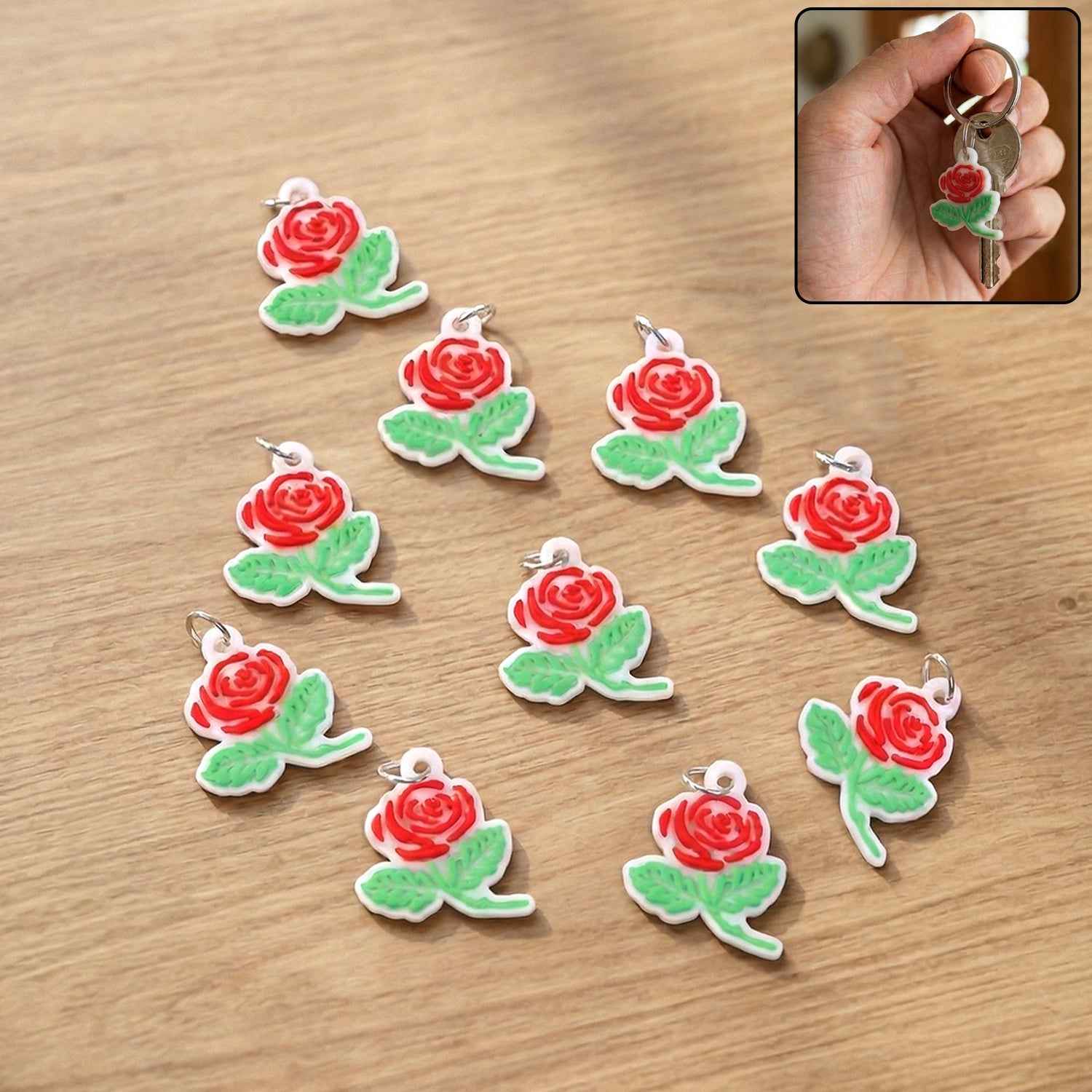 Rose Flower Design Bag Charm Keychain Set – Elegant Floral Accessory