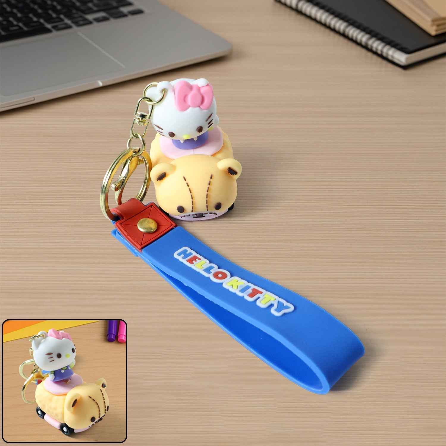 Cartoon Cat Silicone Keychain – Cute Soft Key Holder with Wrist Strap