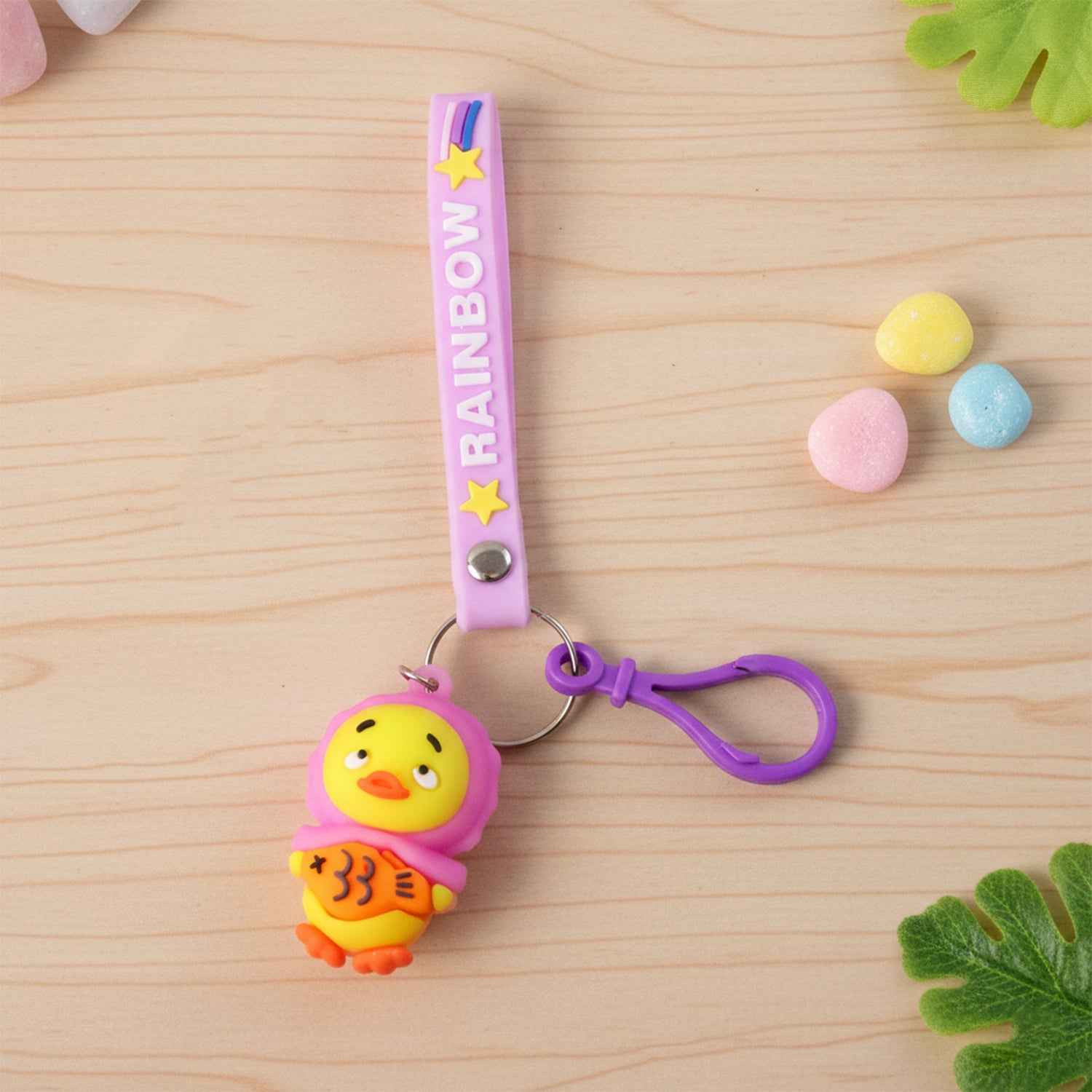 Cartoon Duck Keychain – Cute Rainbow Strap Accessory