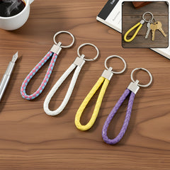 Braided loop keychain set with strong metal rings for organising keys