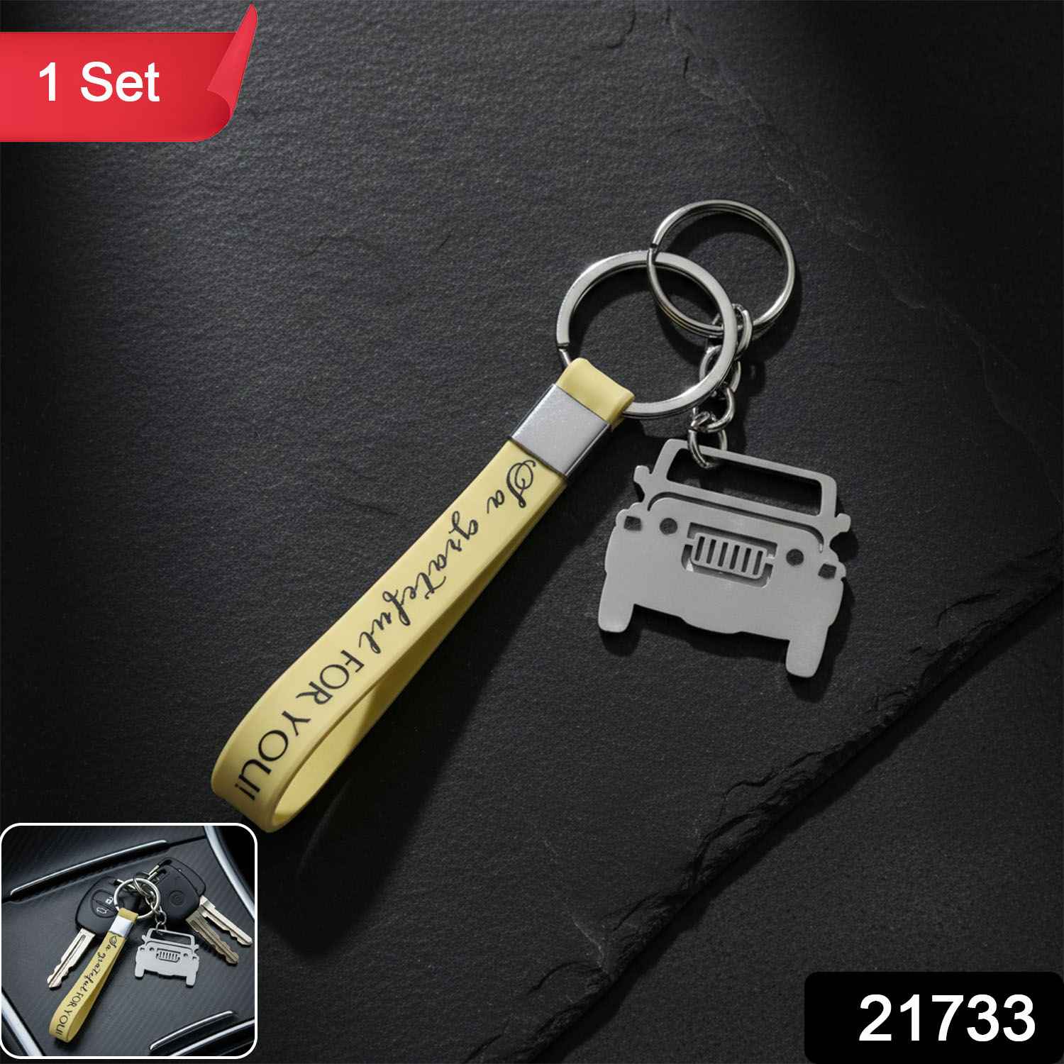 Jeep-Shaped Metal Car Keychain – Stylish Dual-Keyring Set